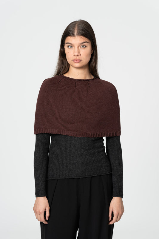 MERINO Handknit Poncho - Merlot Red