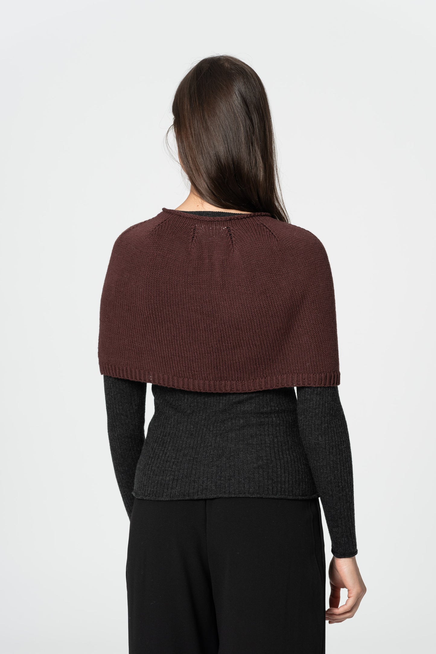 MERINO Handknit Poncho - Merlot Red