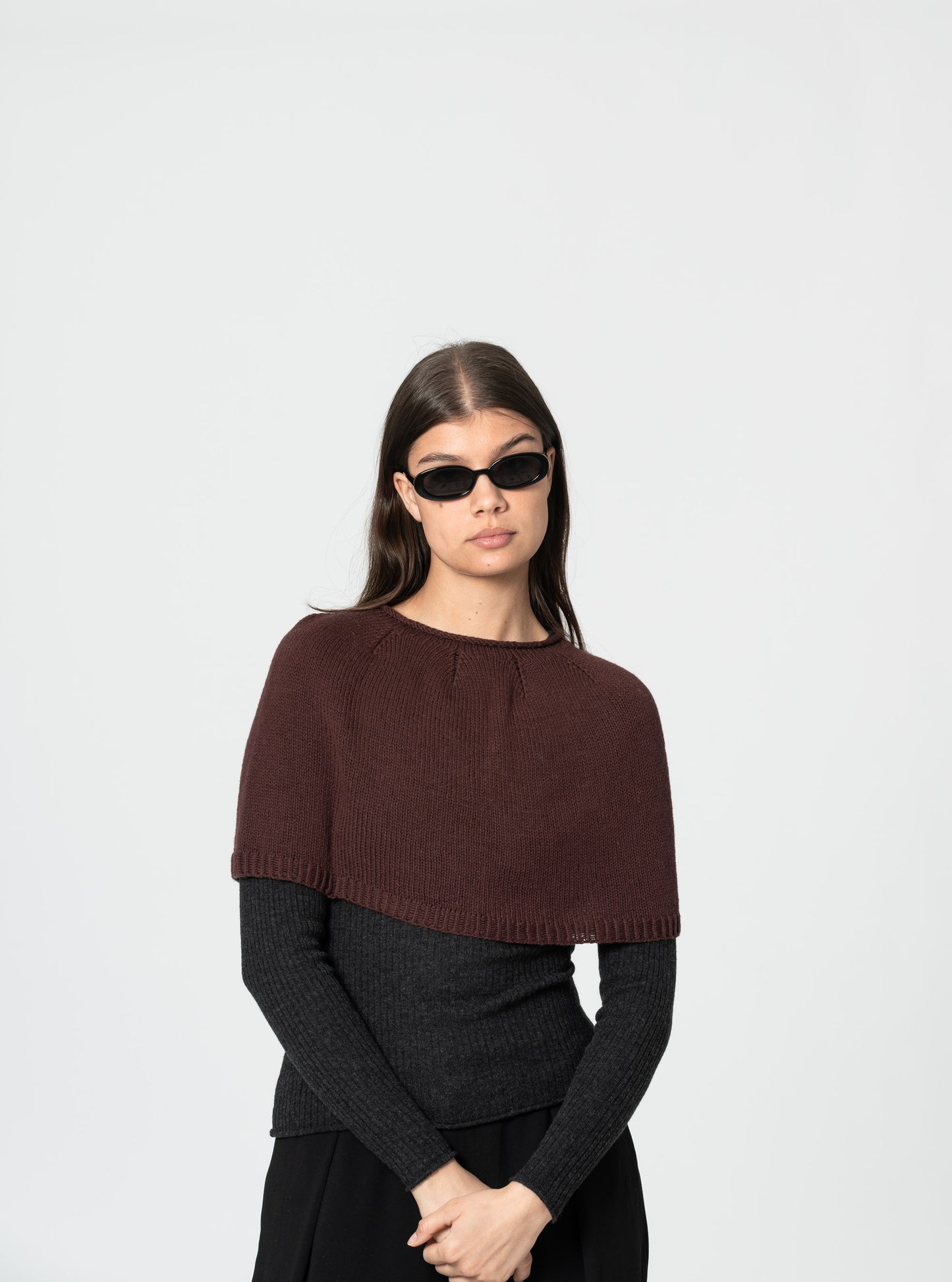 MERINO Handknit Poncho - Merlot Red