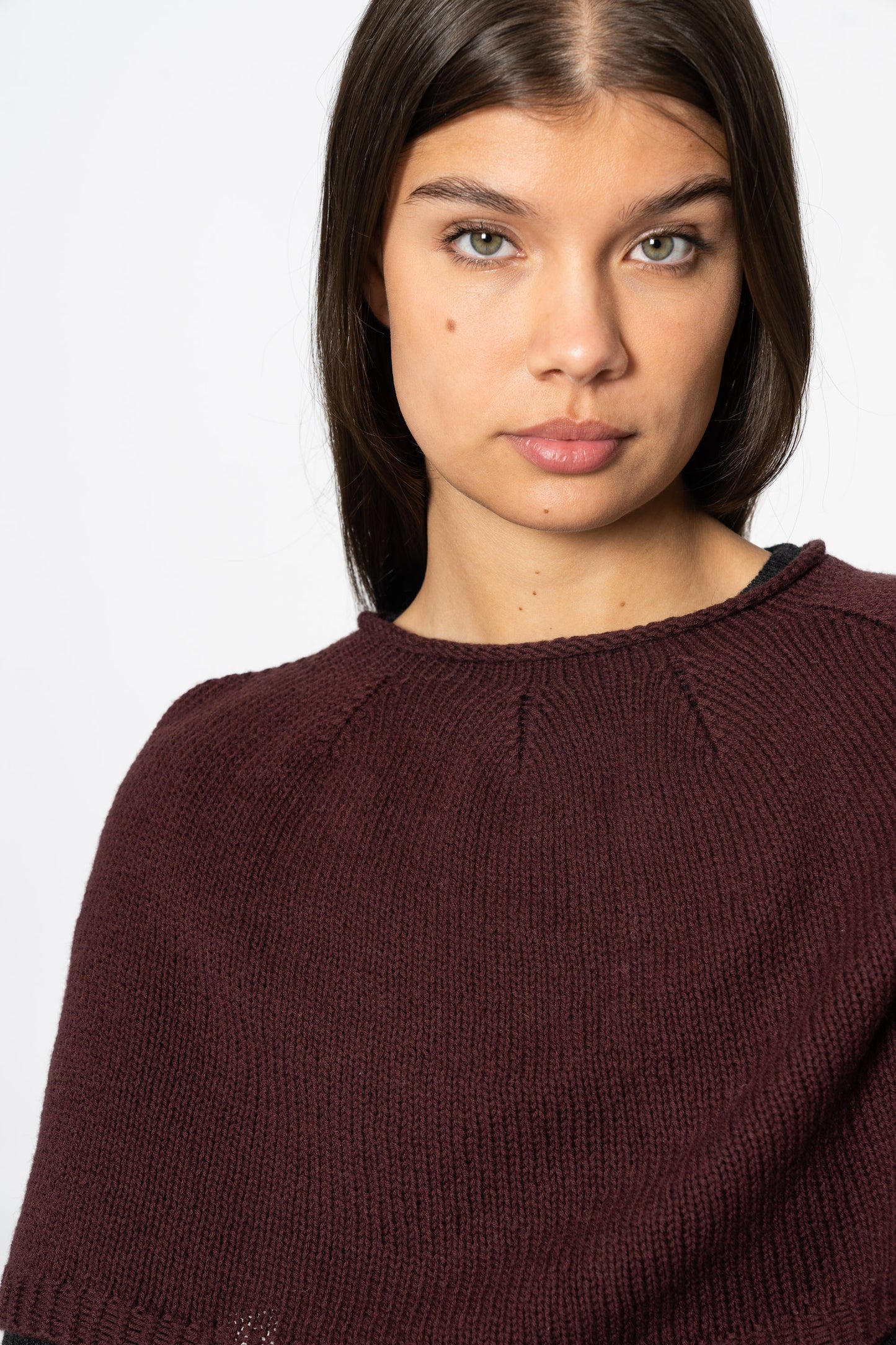 MERINO Handknit Poncho - Merlot Red