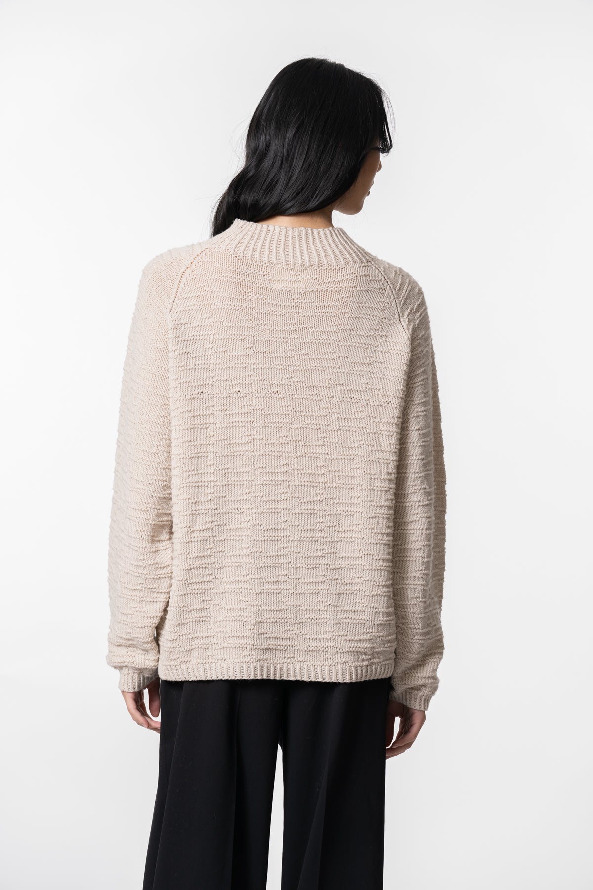 MERINO Handknit Purlstripe Sweater - Almond White