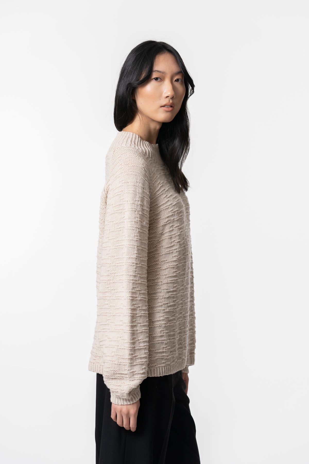 MERINO Handknit Purlstripe Sweater - Almond White