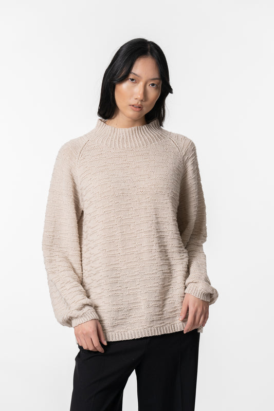 MERINO Handknit Purlstripe Sweater - Almond White