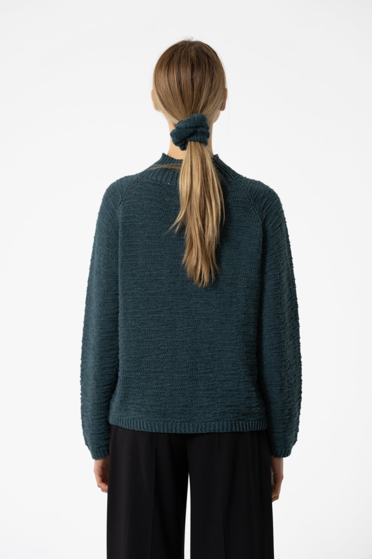 MERINO Handknit Purlstripe Sweater - Dragonfly Green