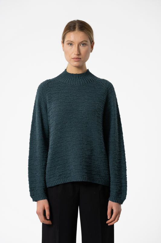 MERINO Handknit Purlstripe Sweater - Dragonfly Green