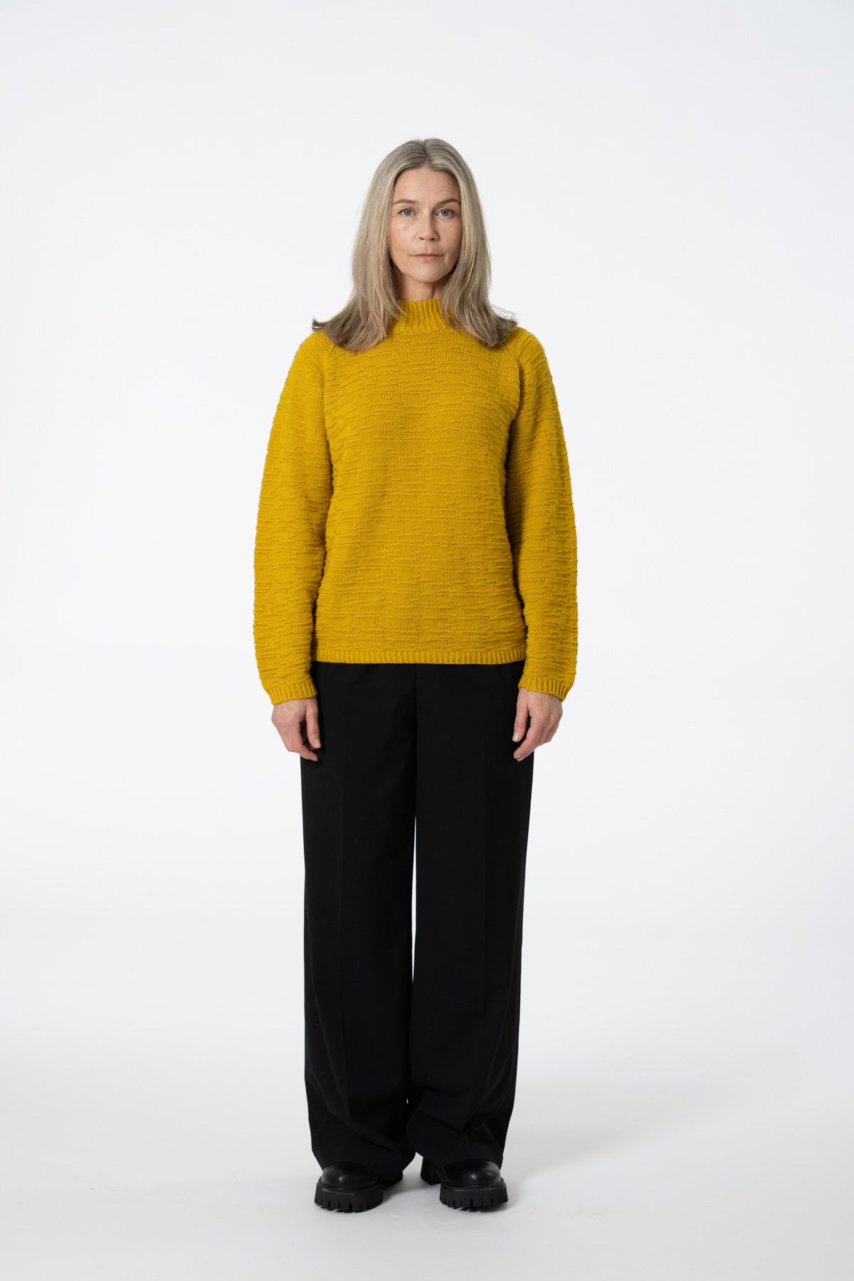 MERINO Handknit Purlstripe Sweater - Cyber Yellow