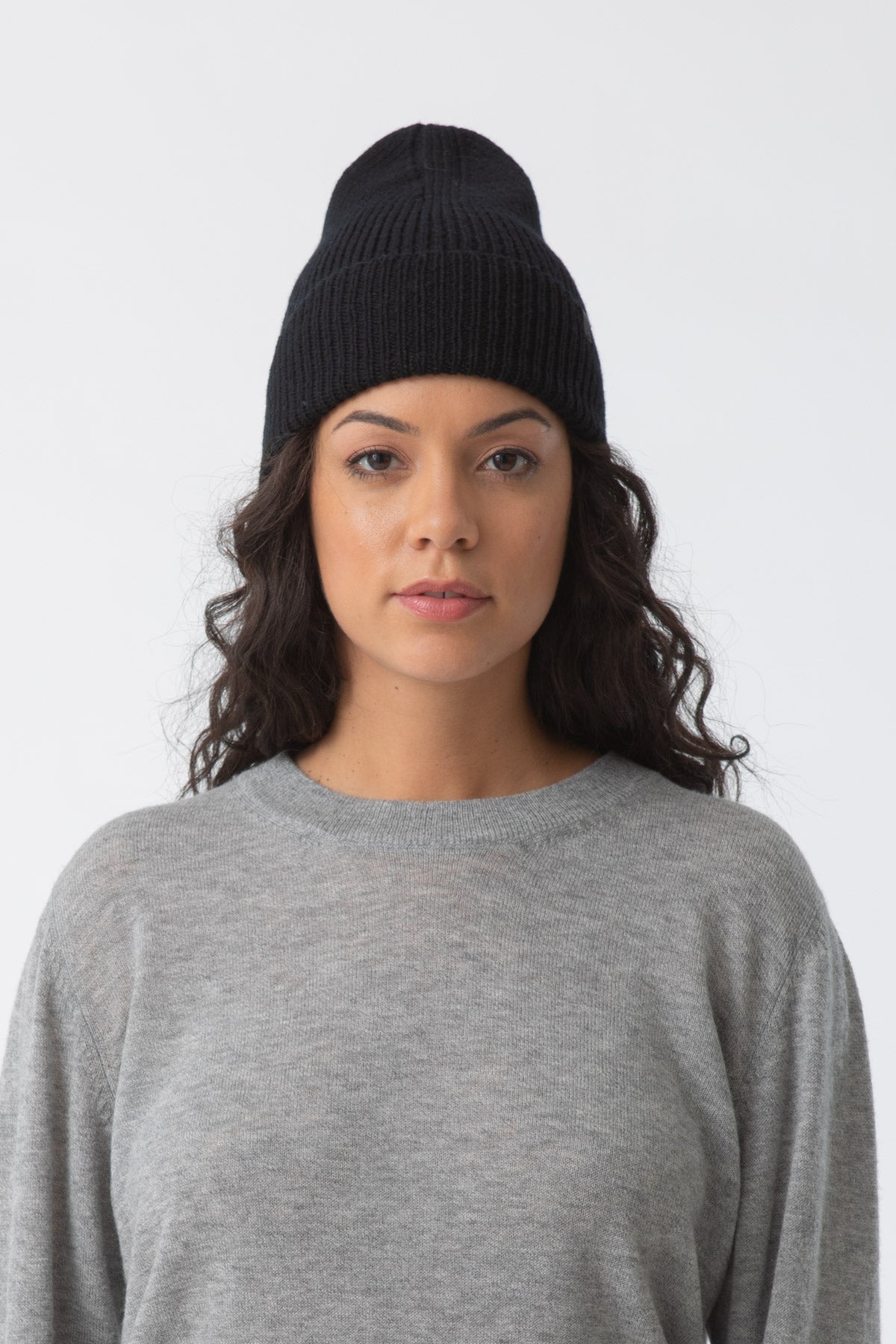 MERINO Handknit Rib Hat - Black