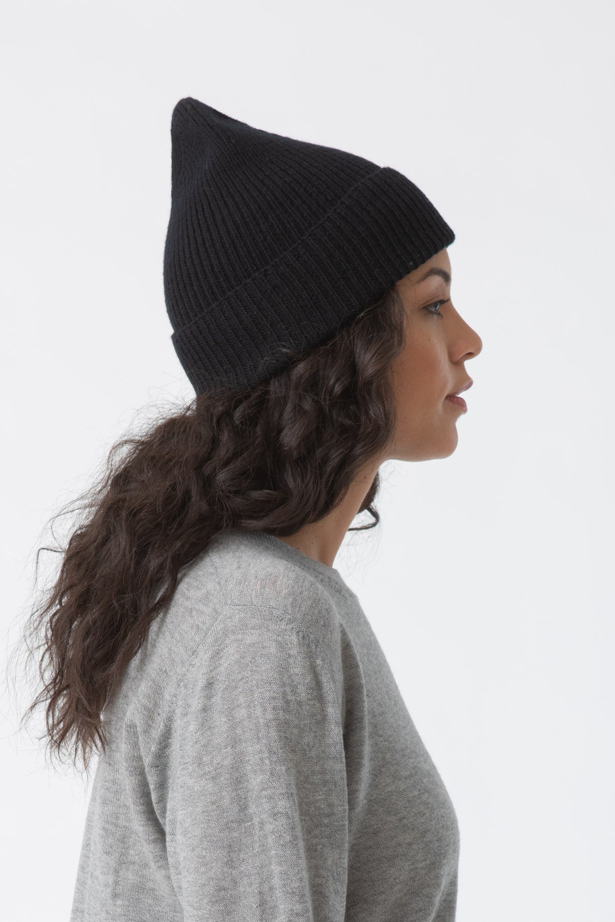 MERINO Handknit Rib Hat - Black