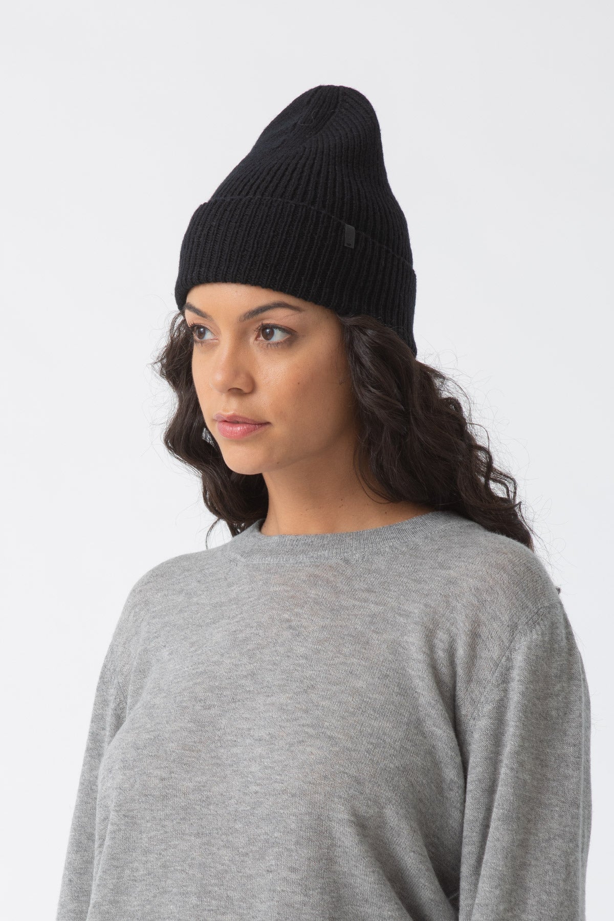 MERINO Handknit Rib Hat - Black