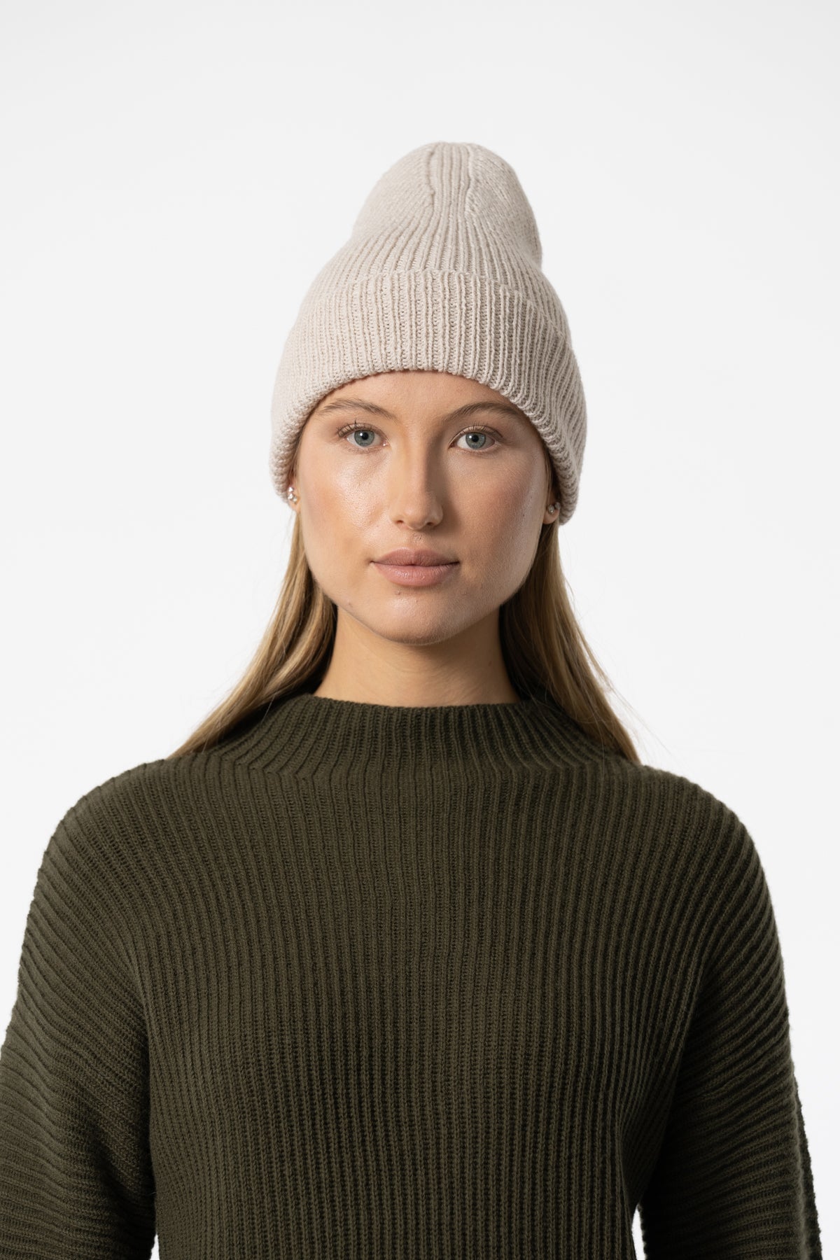 MERINO Handknit Rib Hat - Almond White