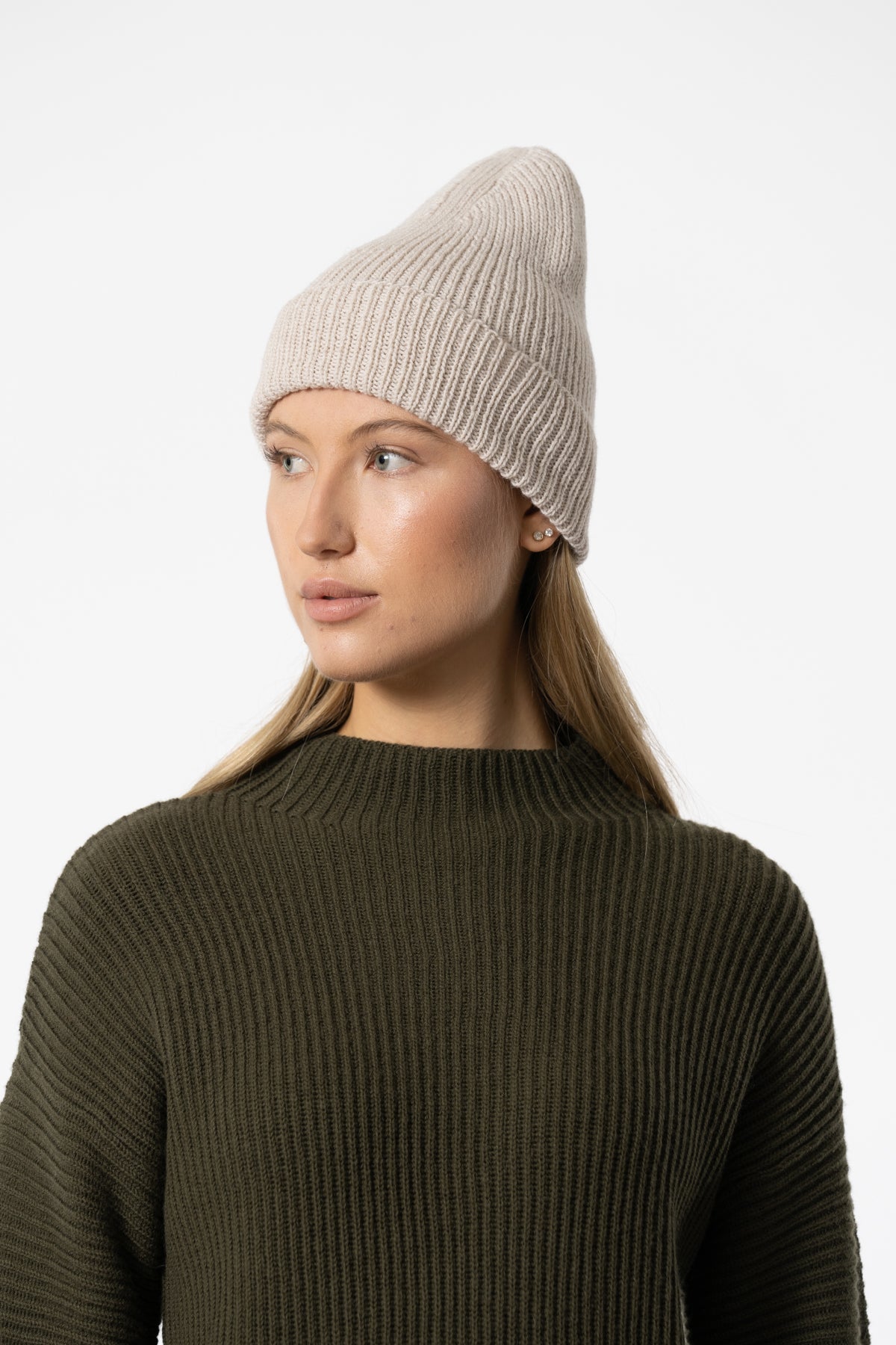 MERINO Handknit Rib Hat - Almond White