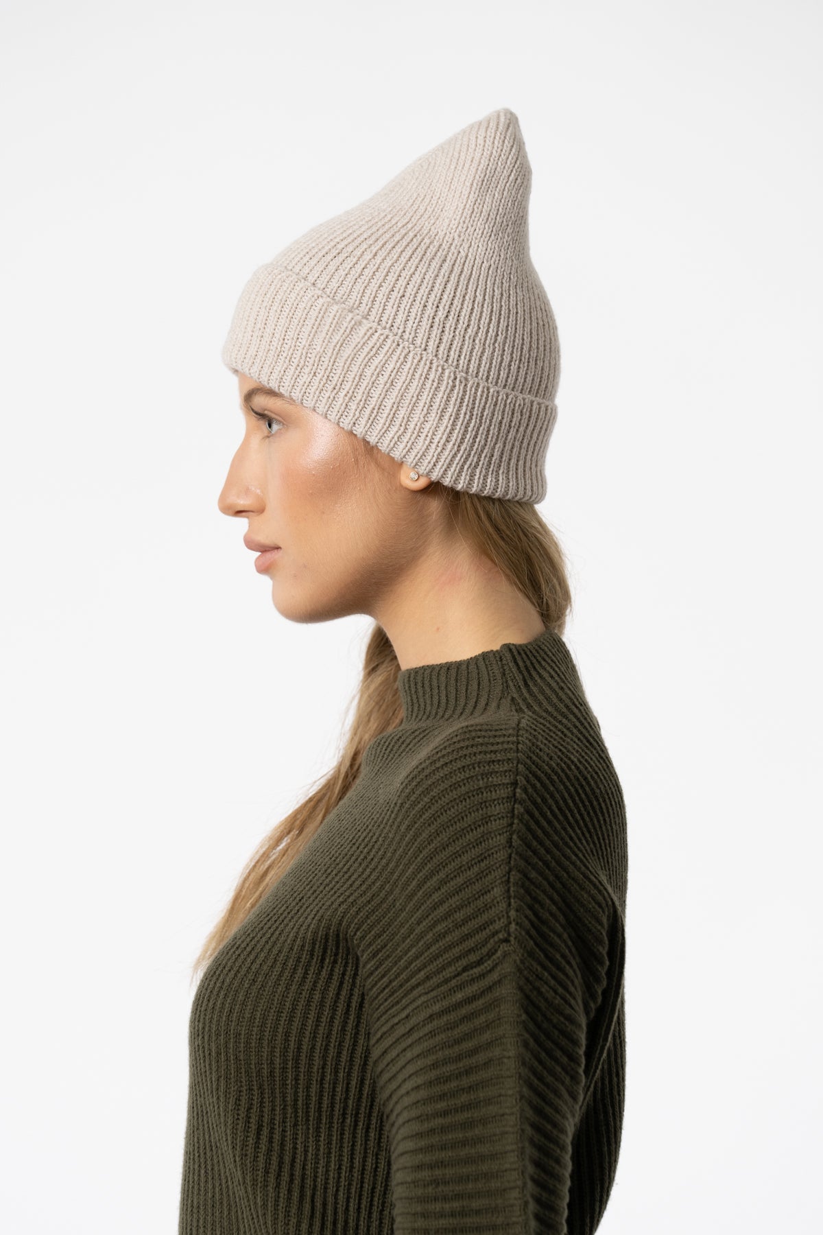 MERINO Handknit Rib Hat - Almond White