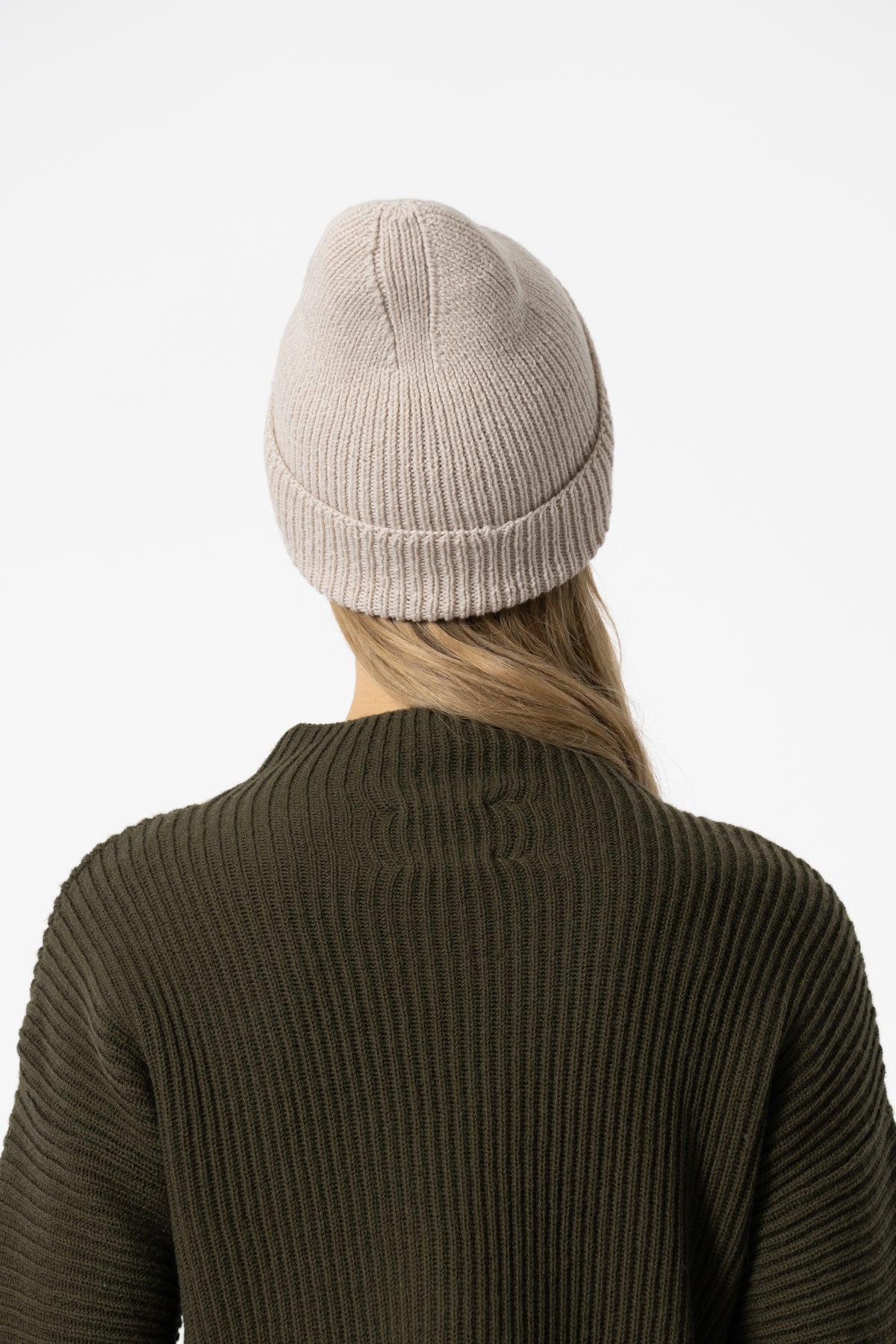 MERINO Handknit Rib Hat - Almond White