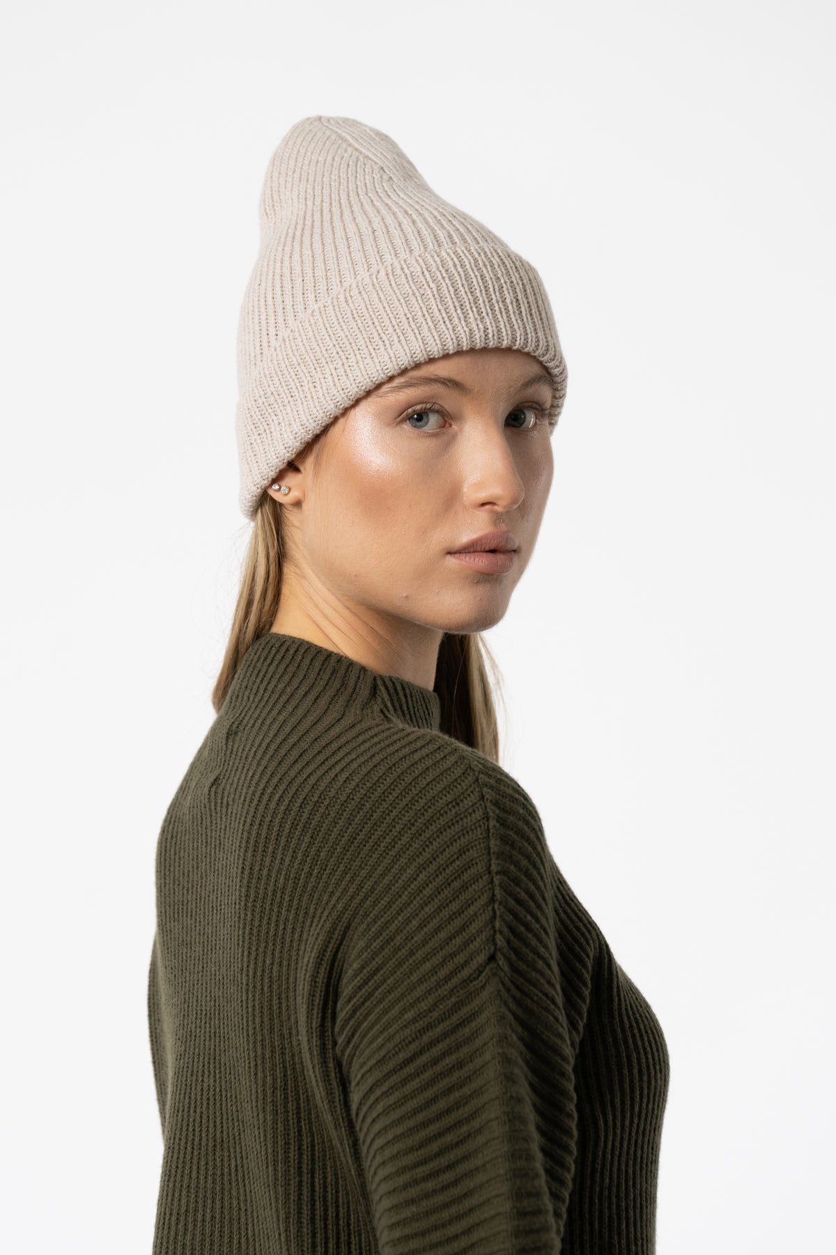 MERINO Handknit Rib Hat - Almond White