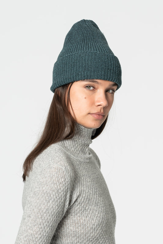 MERINO Handknit Rib Hat - Dragonfly Green