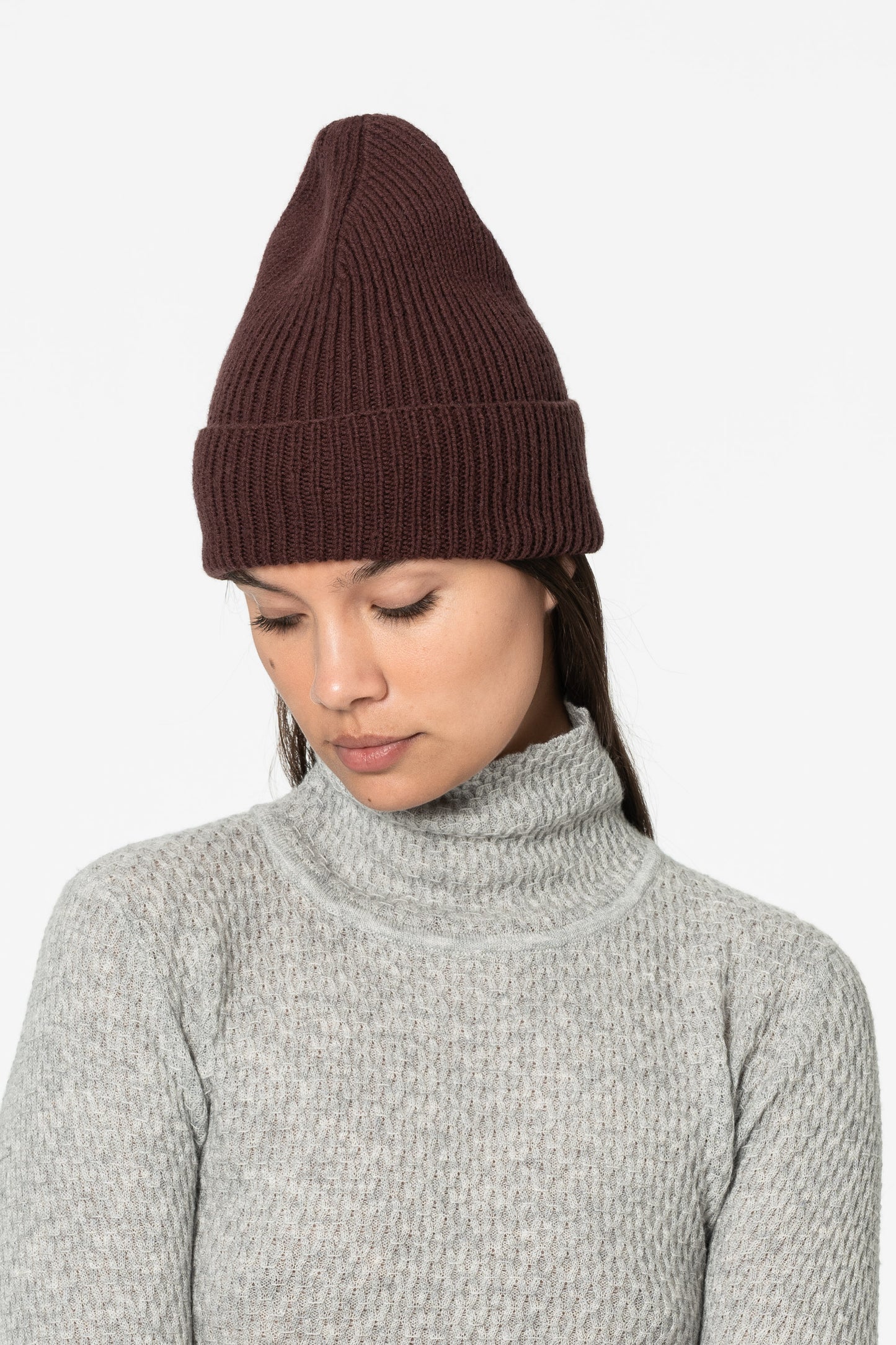 MERINO Handknit Rib Hat - Merlot Red