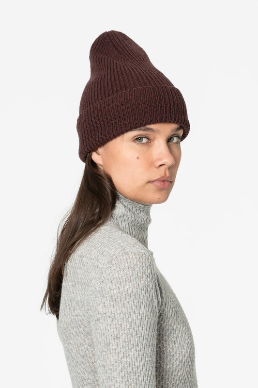 MERINO Handknit Rib Hat - Merlot Red
