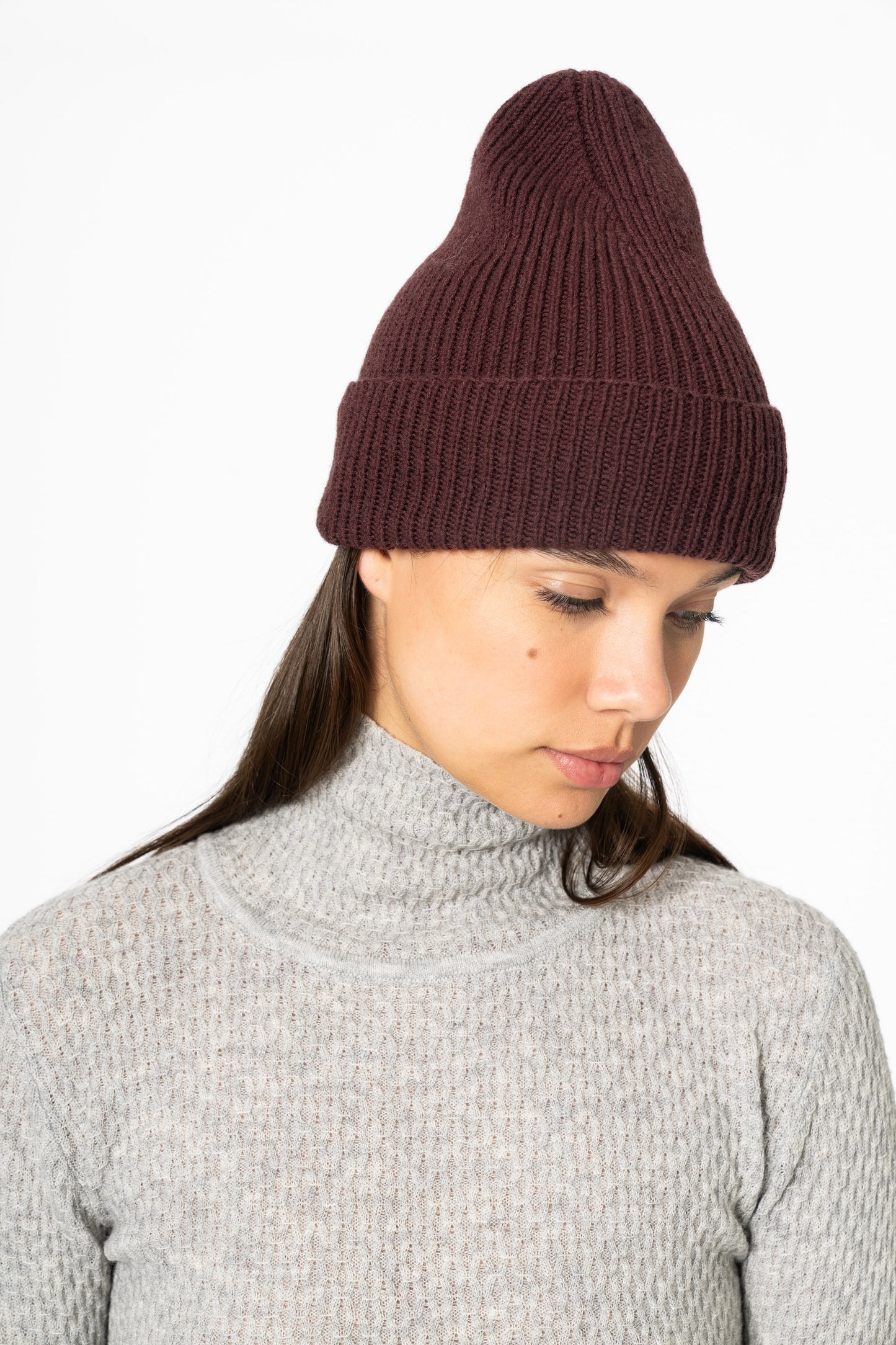 MERINO Handknit Rib Hat - Merlot Red