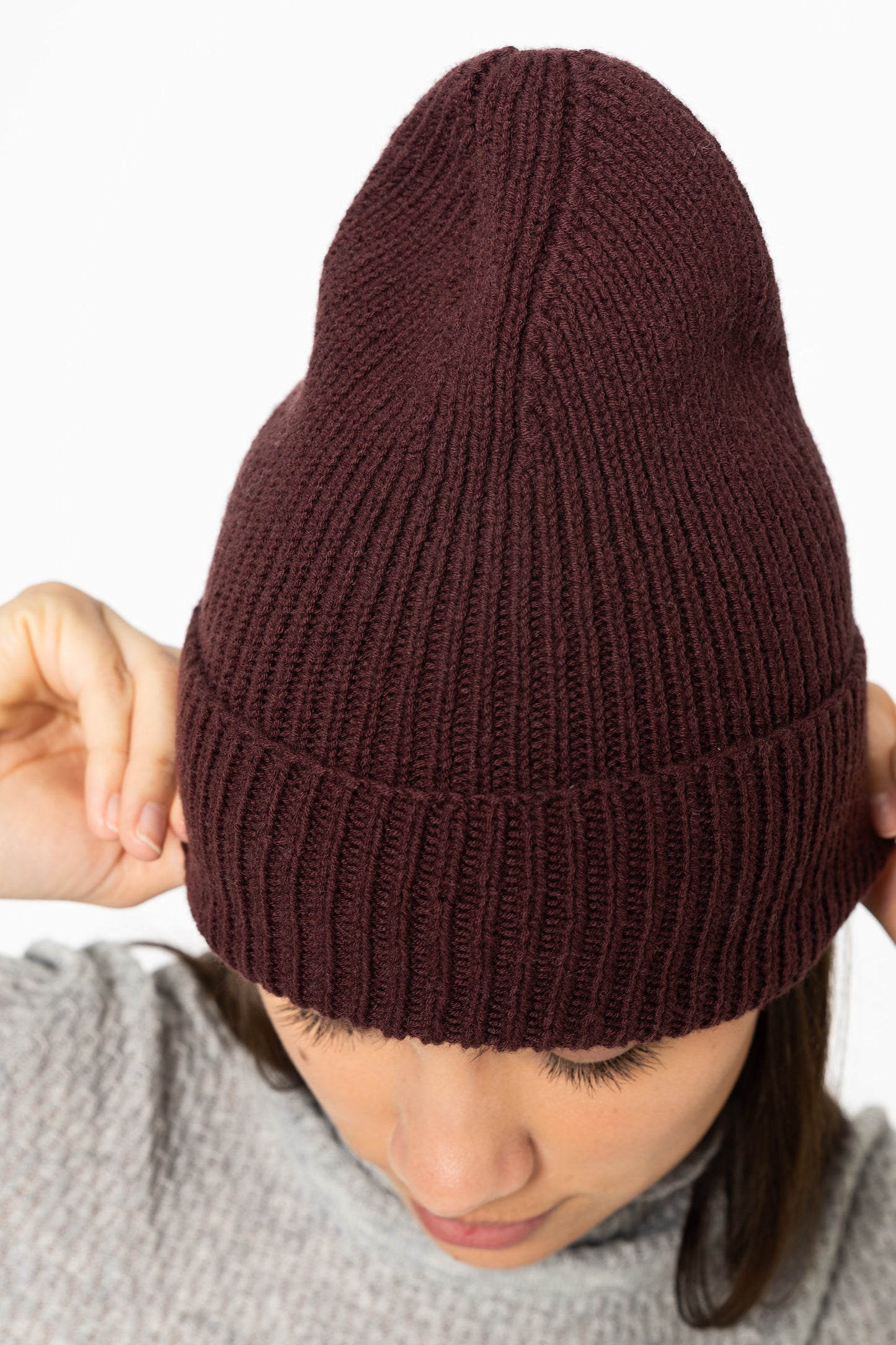 MERINO Handknit Rib Hat - Merlot Red