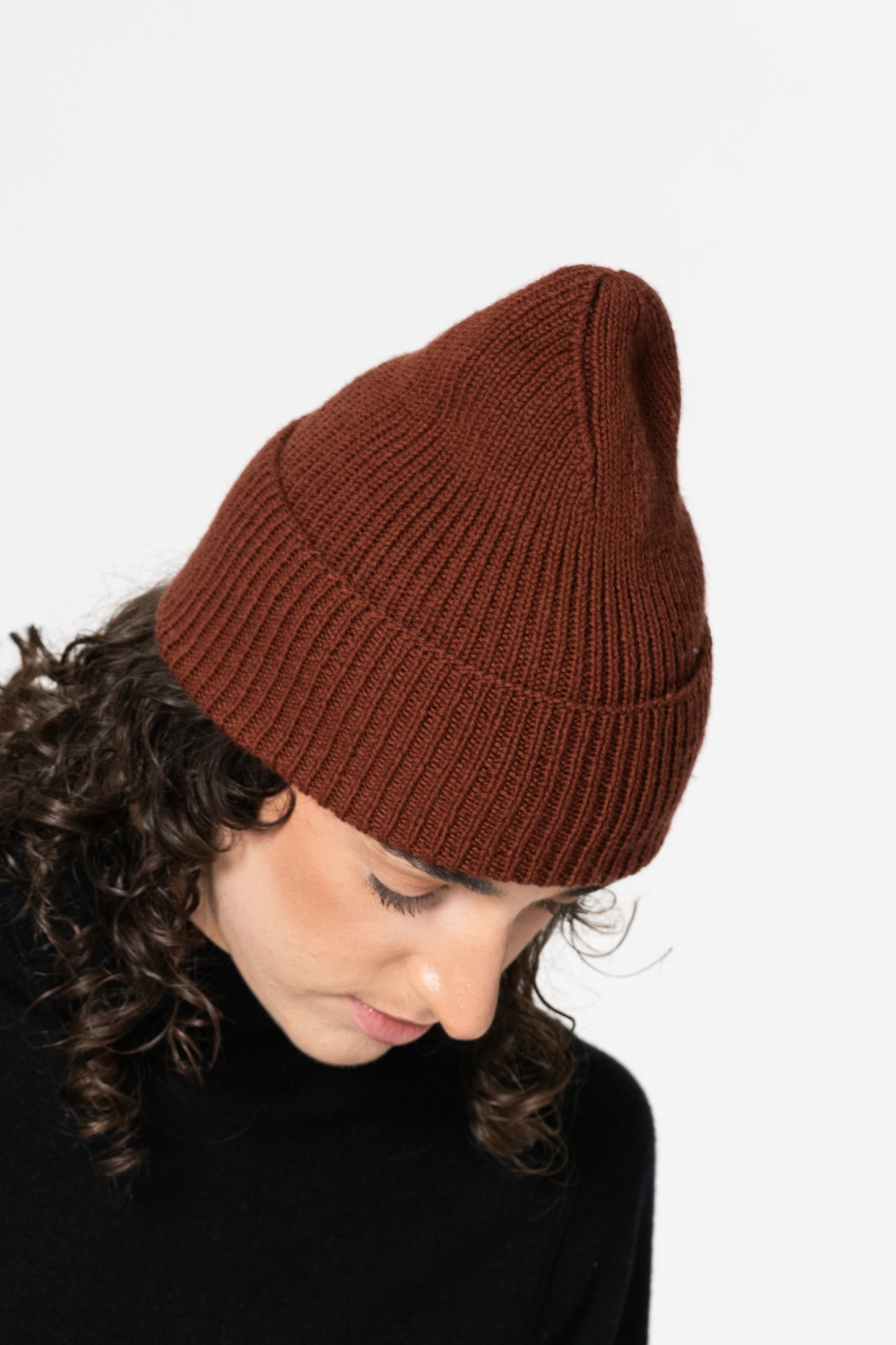 MERINO Handknit Rib Hat - Rust Red