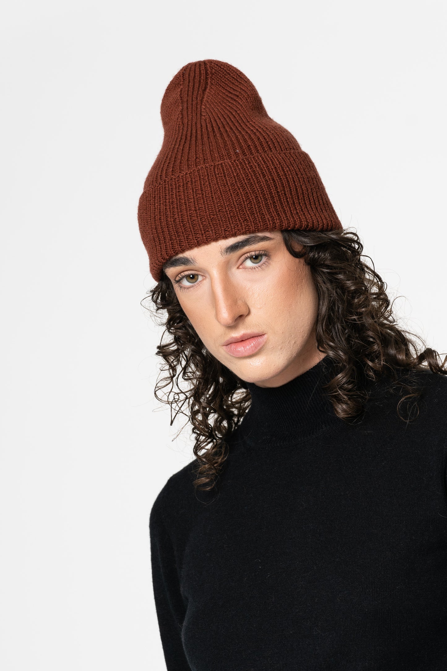 MERINO Handknit Rib Hat - Rust Red