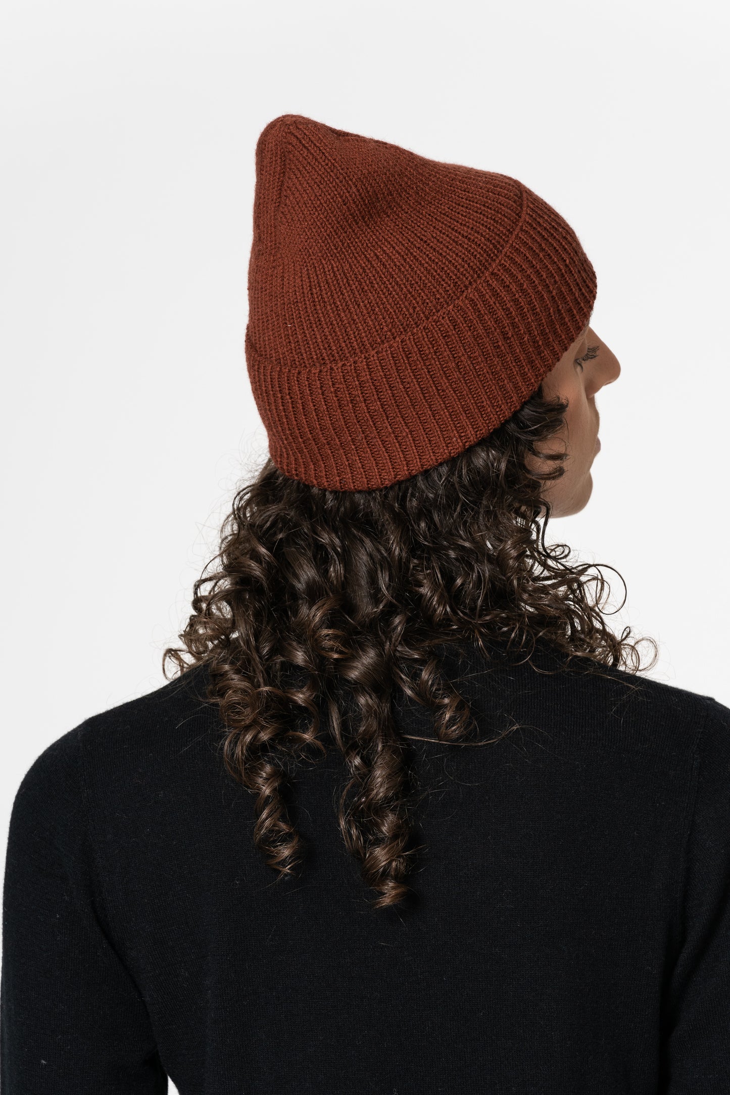 MERINO Handknit Rib Hat - Rust Red