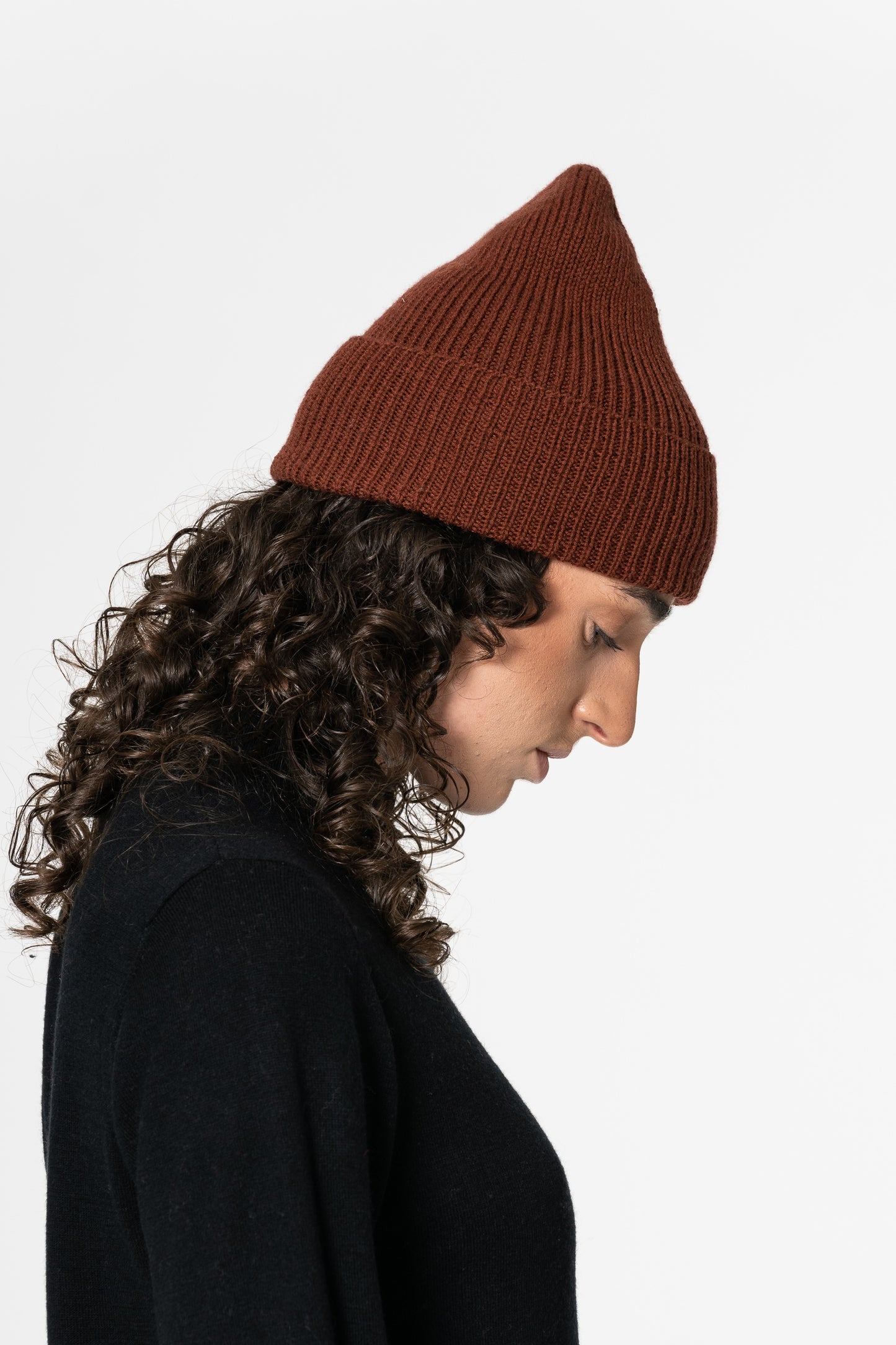 MERINO Handknit Rib Hat - Rust Red