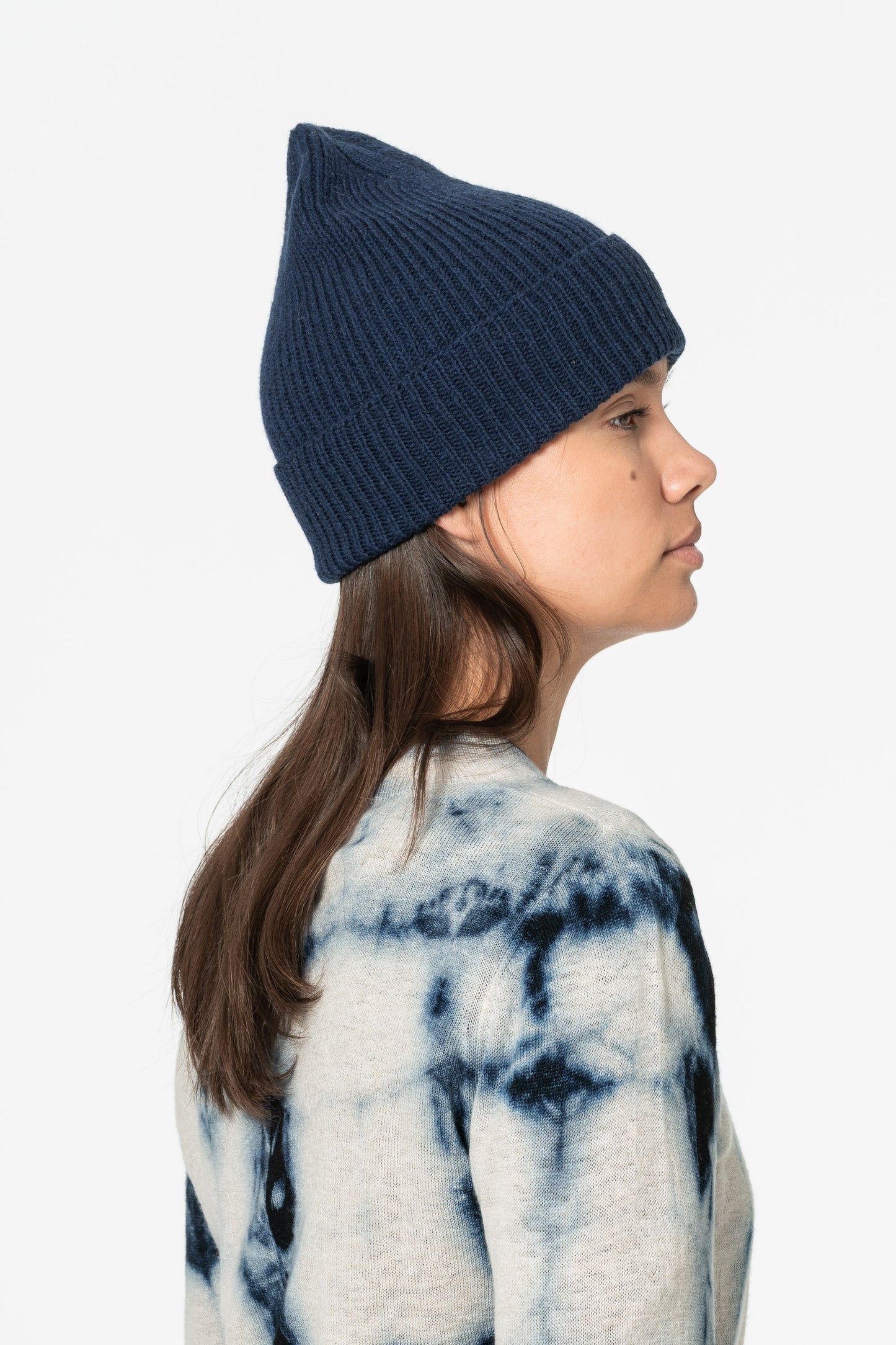 MERINO Handknit Rib Hat - Space Blue