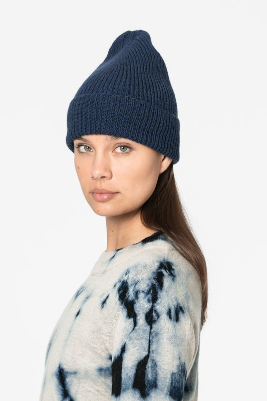 MERINO Handknit Rib Hat - Space Blue
