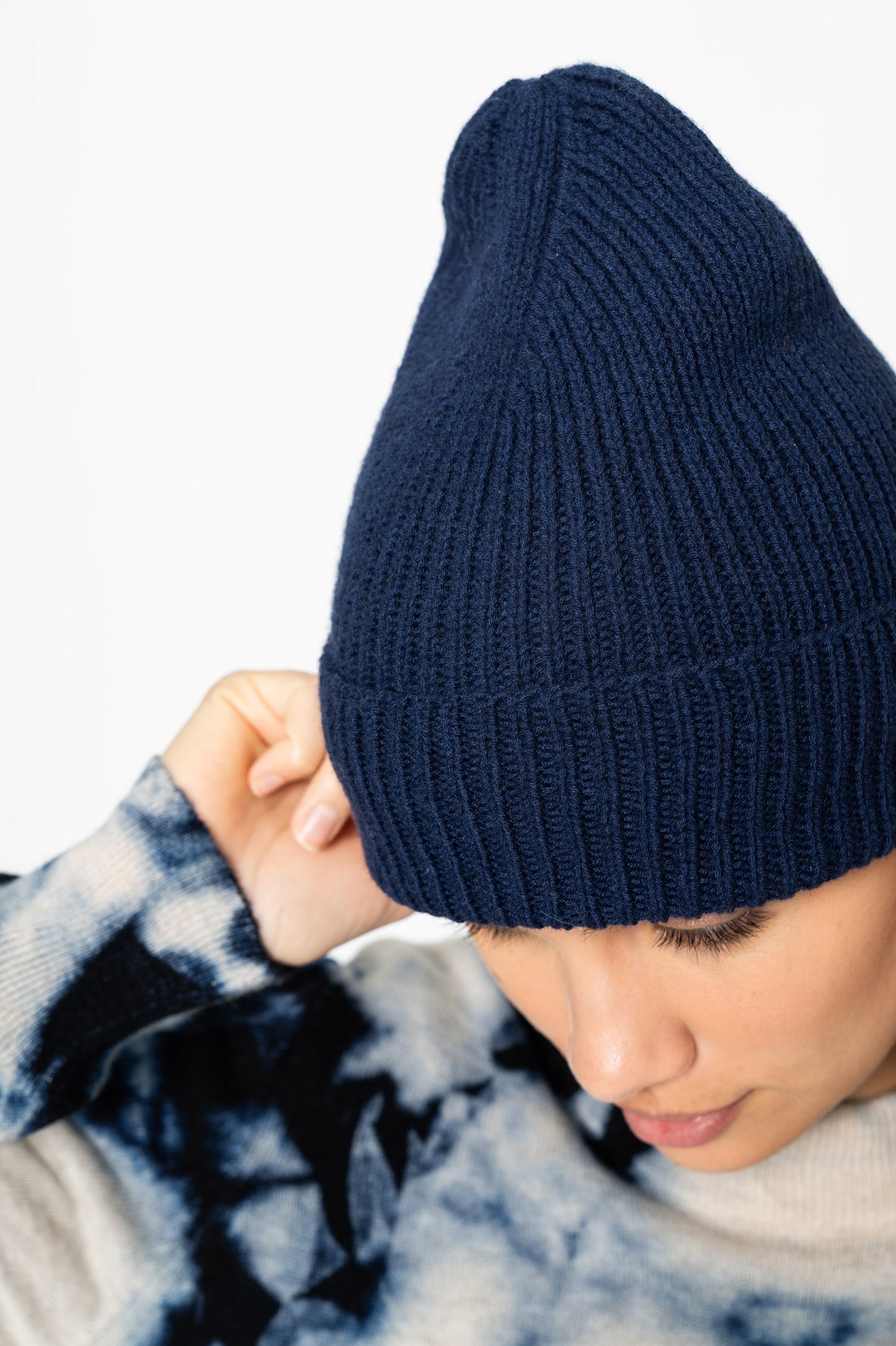 MERINO Handknit Rib Hat - Space Blue