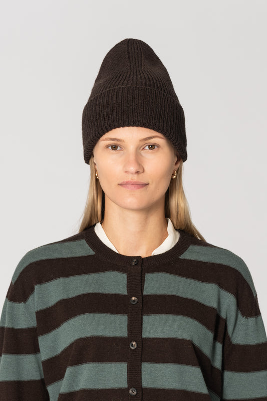 MERINO Handknit Rib Hat - Espresso Brown
