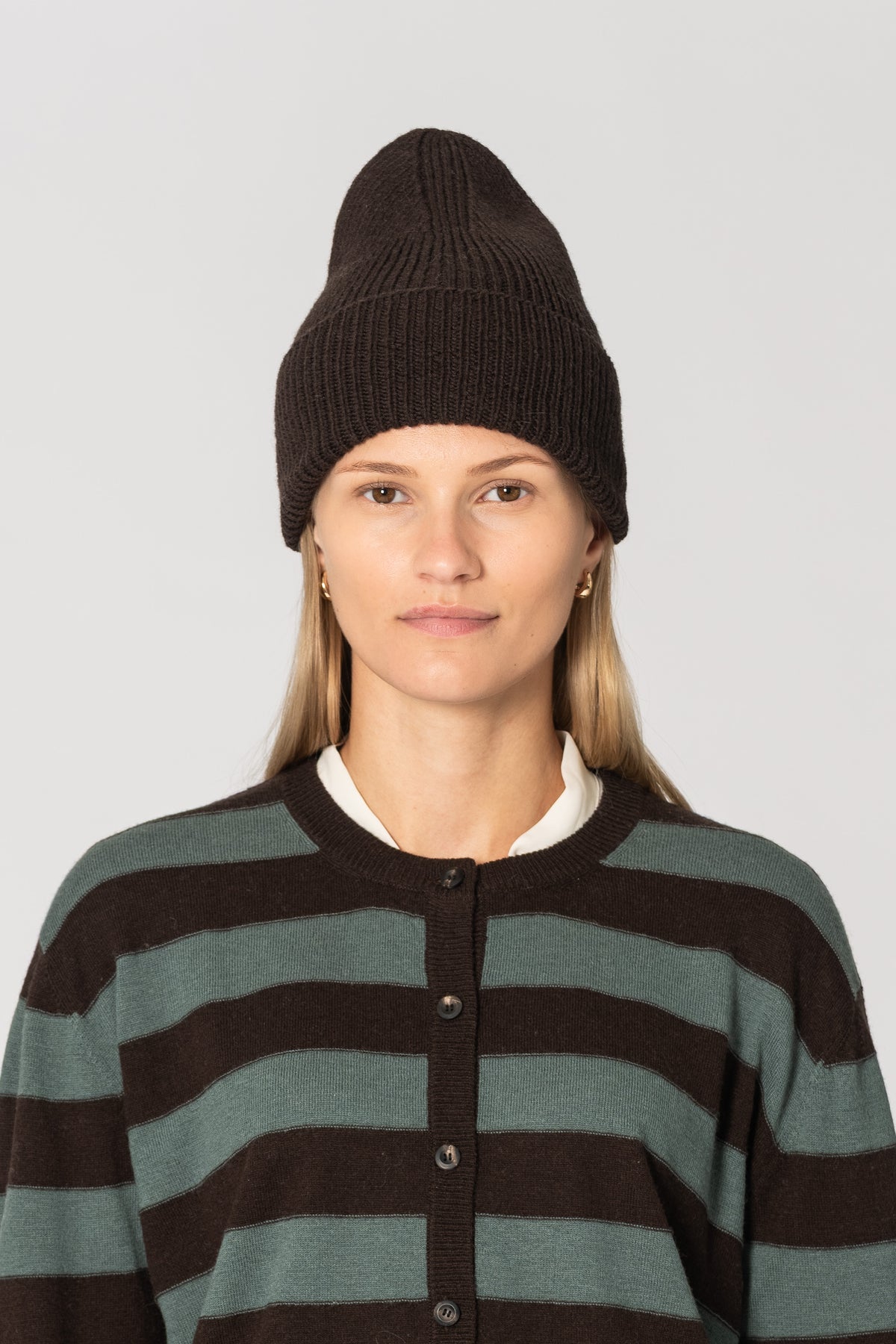 MERINO Handknit Rib Hat - Espresso Brown