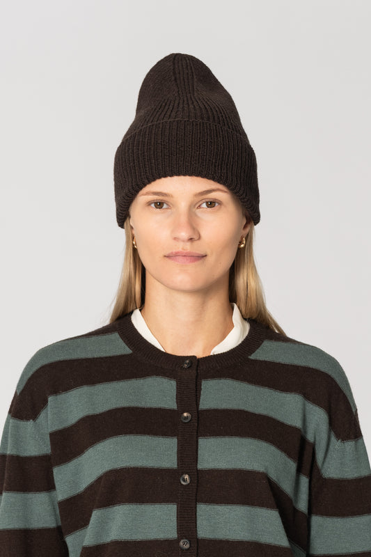 MERINO Handknit Rib Hat - Espresso Brown
