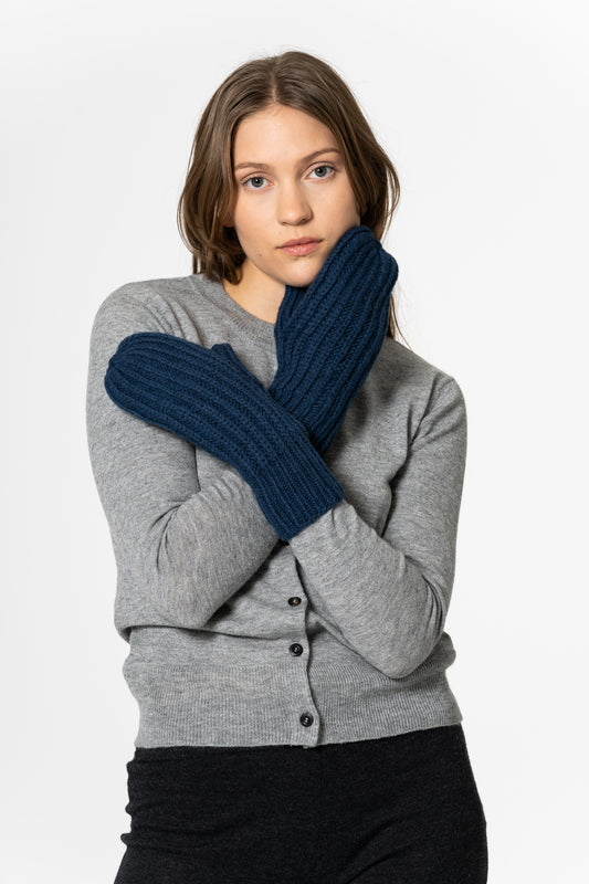 MERINO Handknit Rib Mittens - Indigo Blue