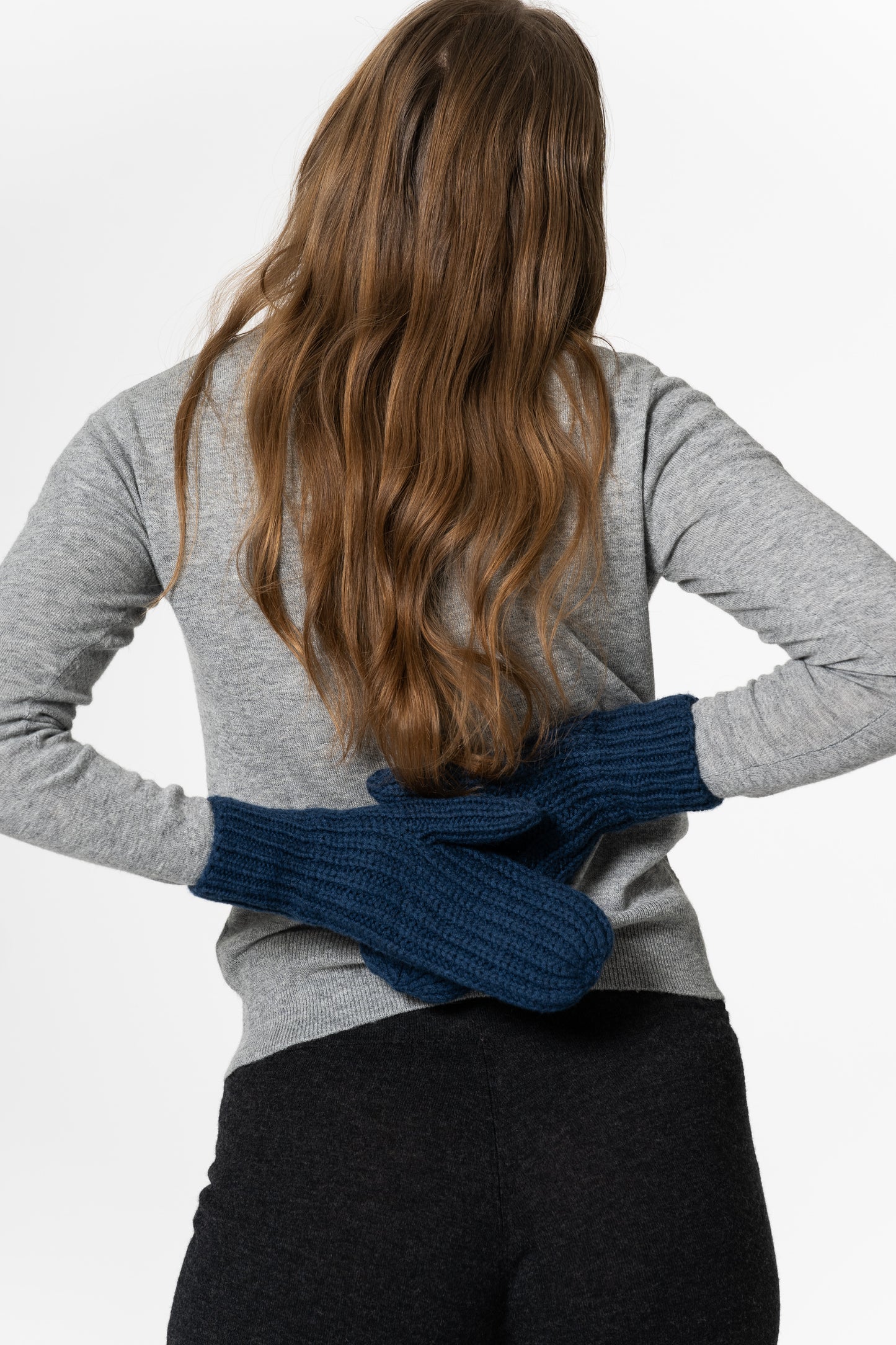 MERINO Handknit Rib Mittens - Indigo Blue