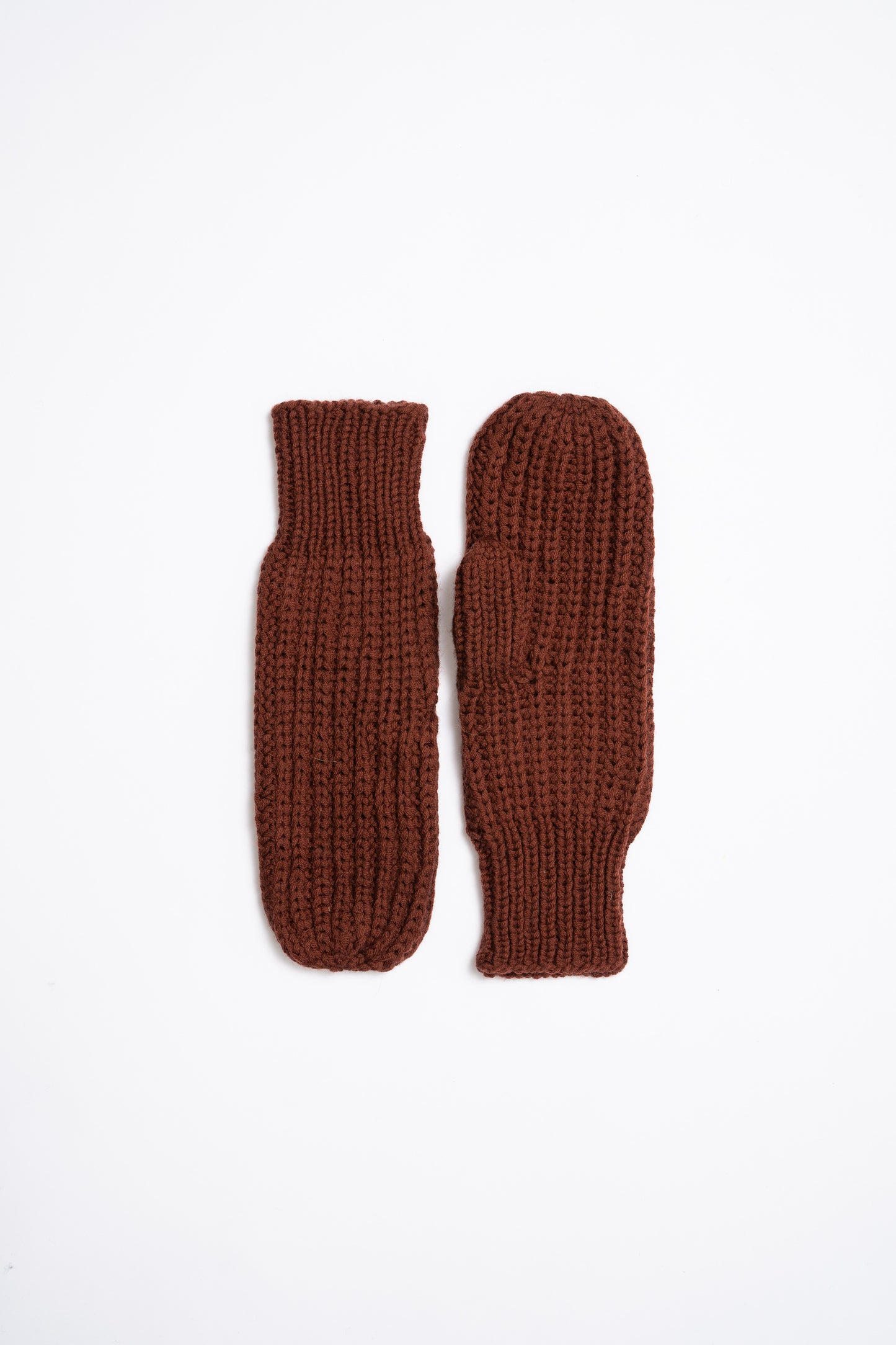 MERINO Handknit Rib Mittens - Rust Red