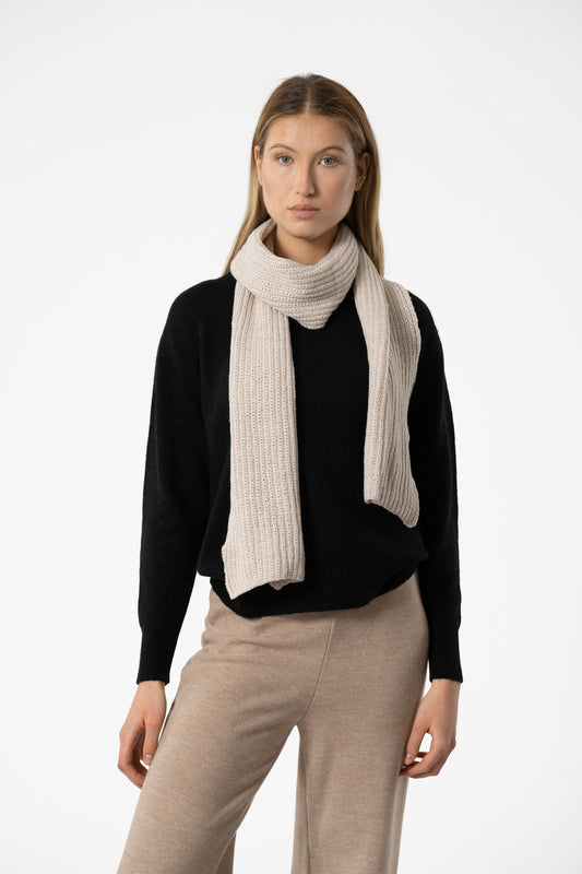 MERINO Handknit Rib Scarf - Almond White