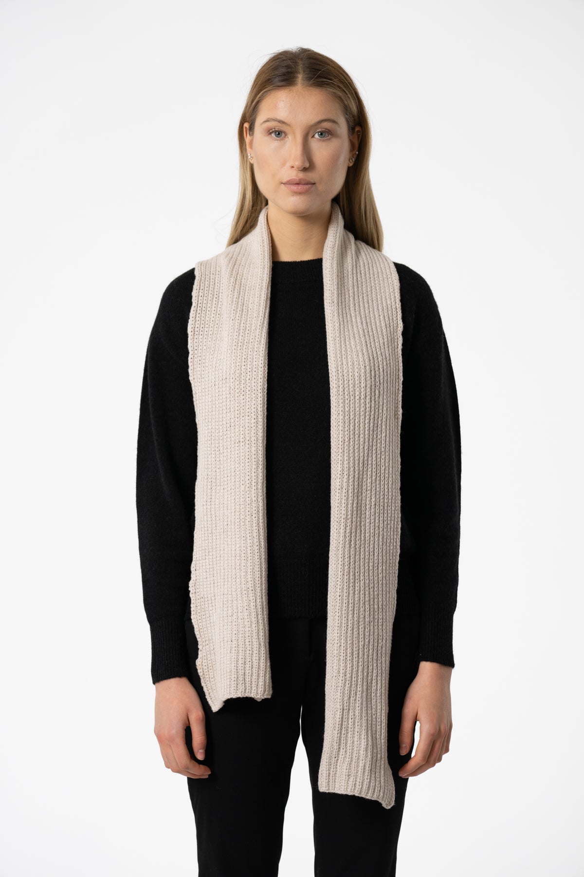 MERINO Handknit Rib Scarf - Almond White