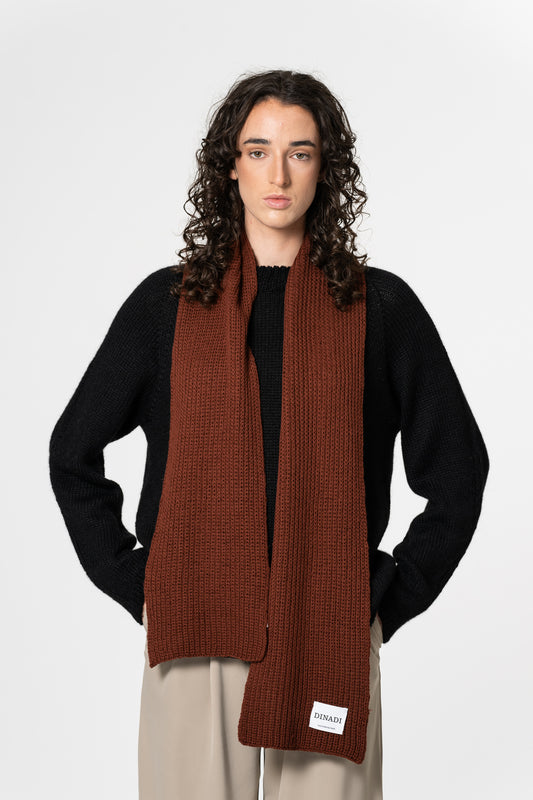 MERINO Handknit Rib Scarf - Rust Red