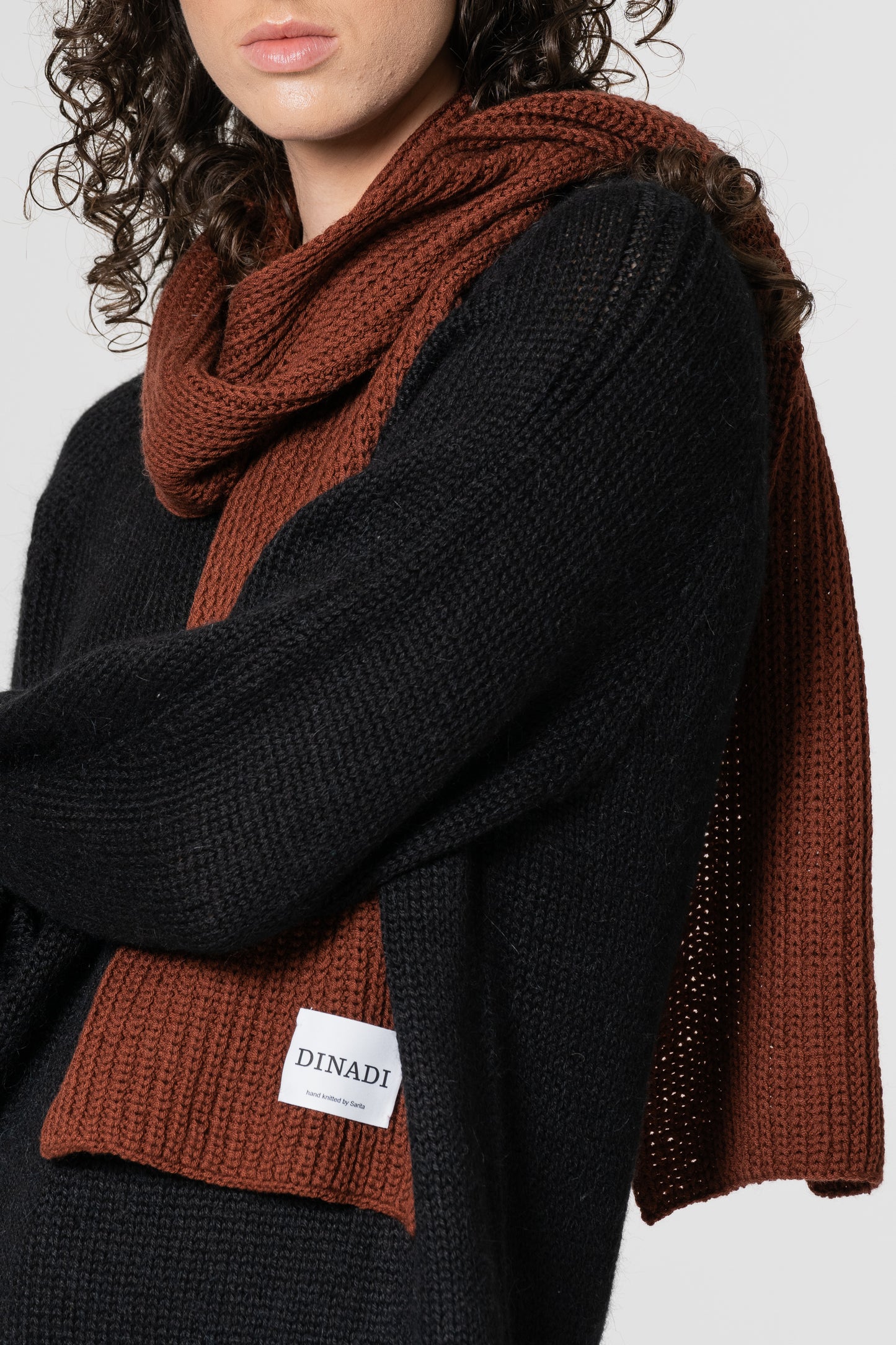 MERINO Handknit Rib Scarf - Rust Red