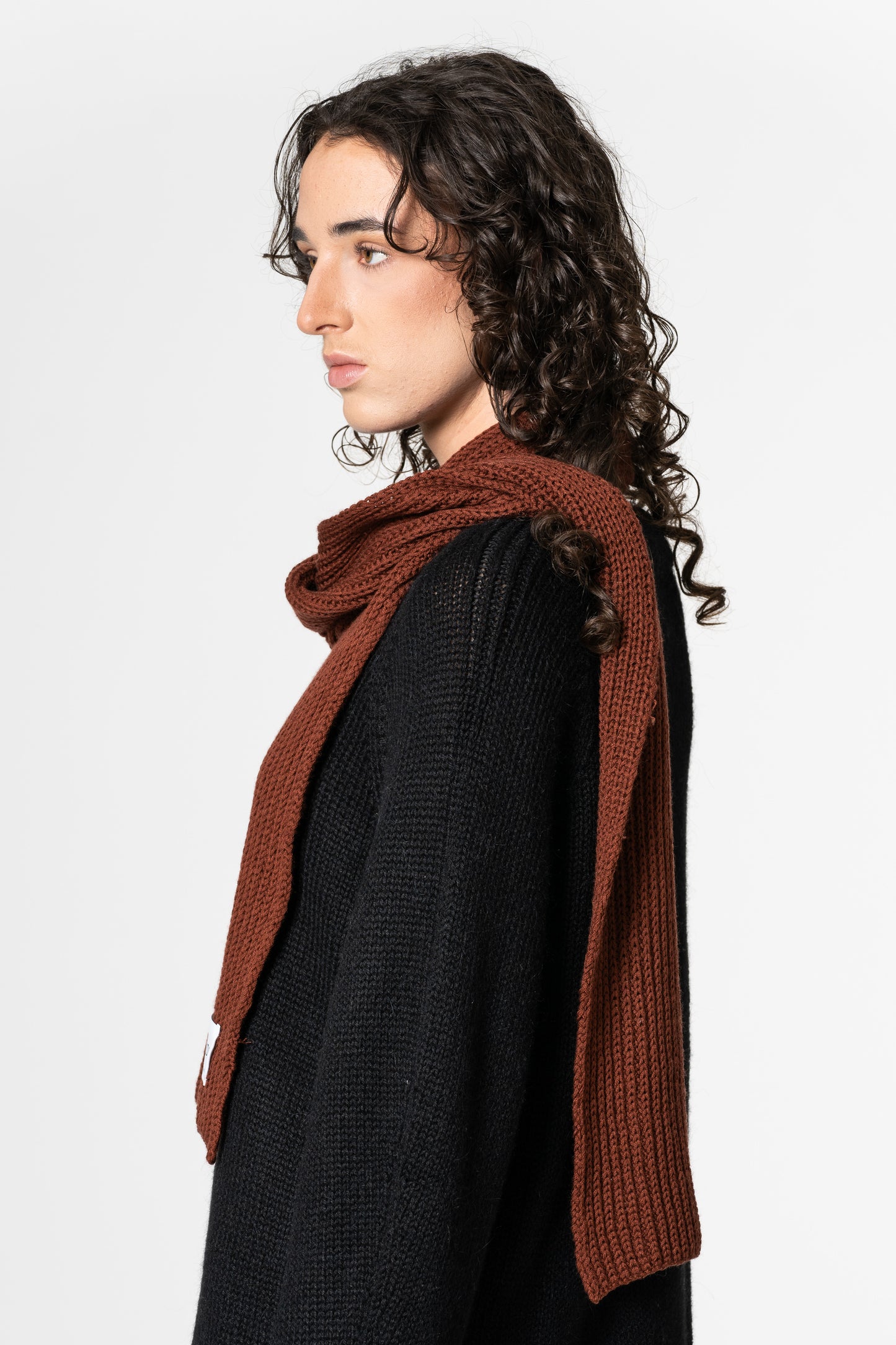 MERINO Handknit Rib Scarf - Rust Red