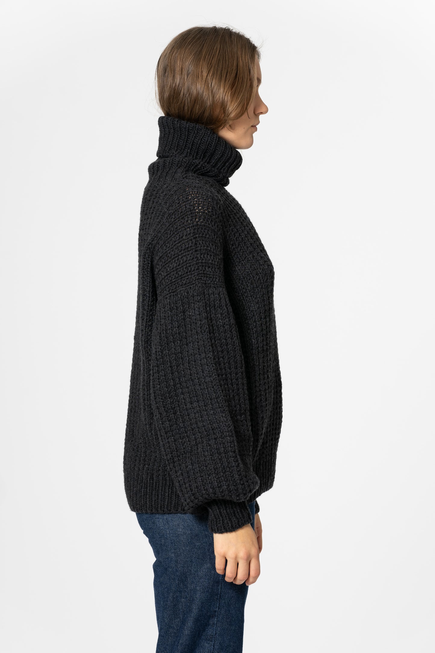 MERINO Handknit Rib Turtleneck - Onyx Grey