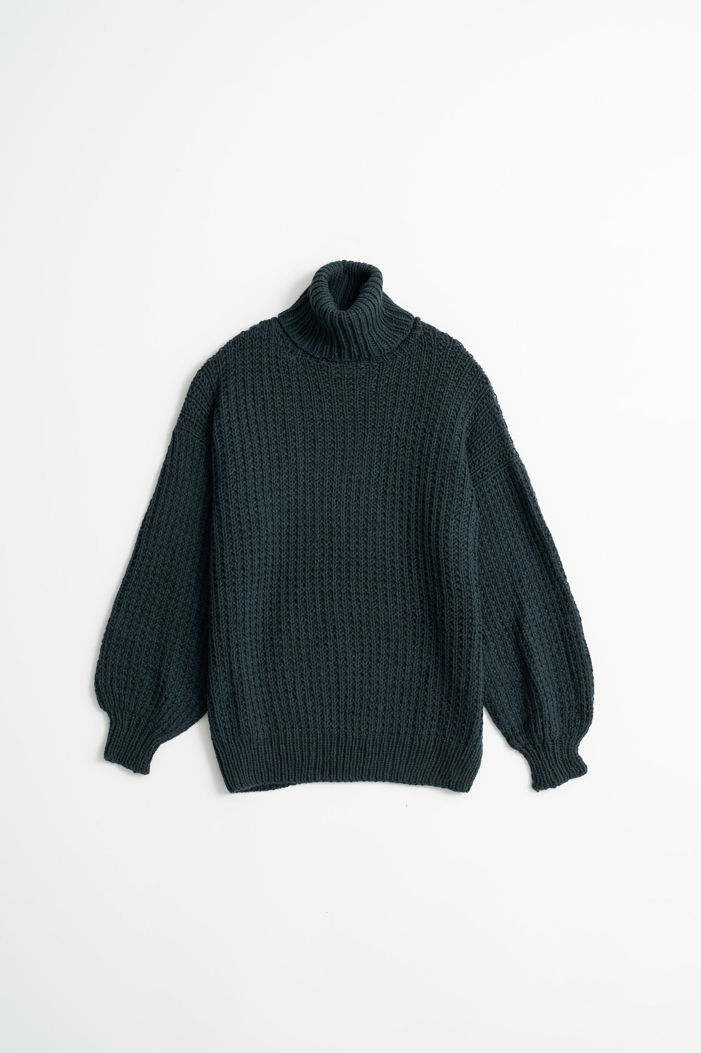 MERINO Handknit Rib Turtleneck - Peacock Green