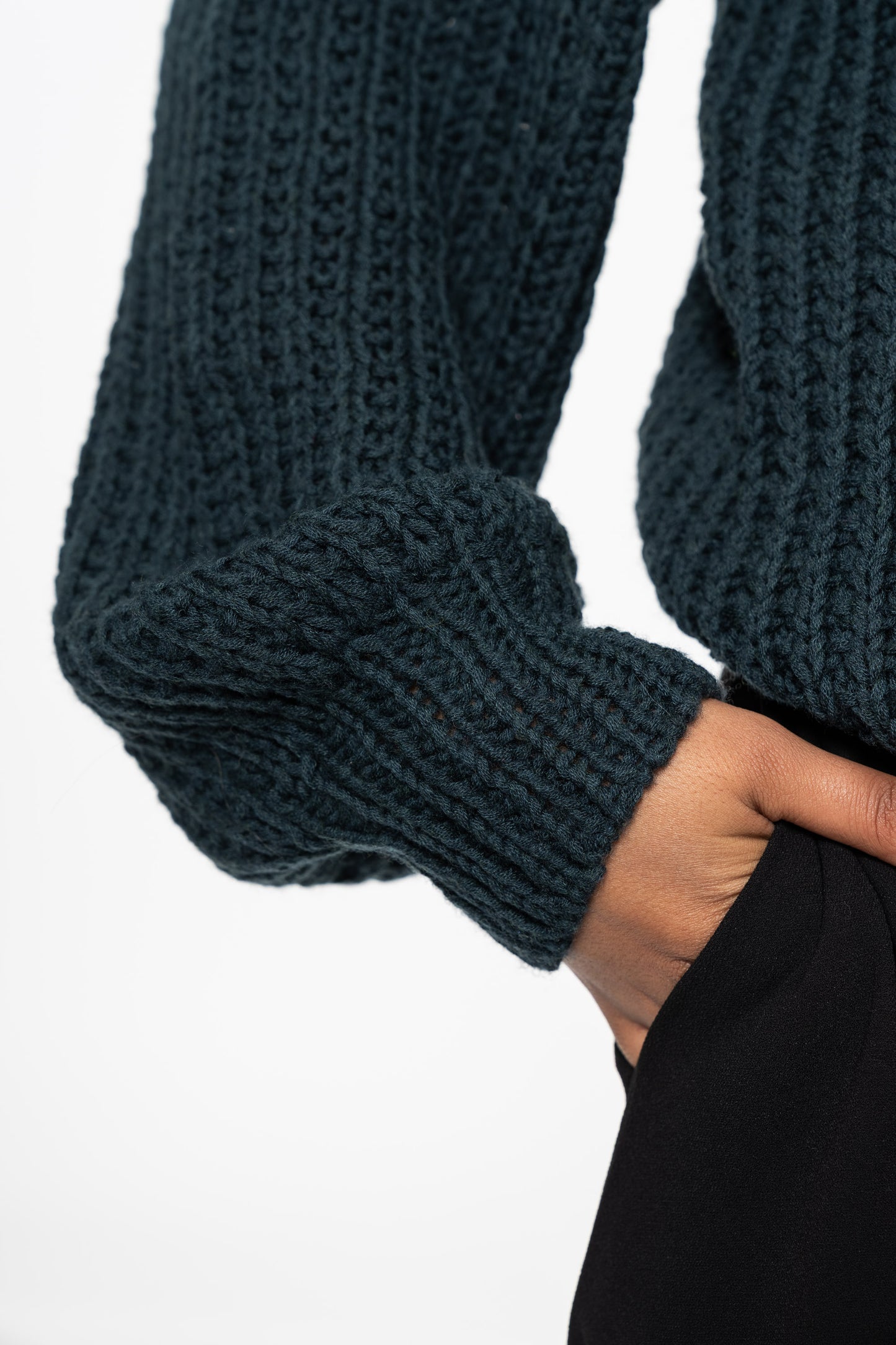 MERINO Handknit Rib Turtleneck - Peacock Green