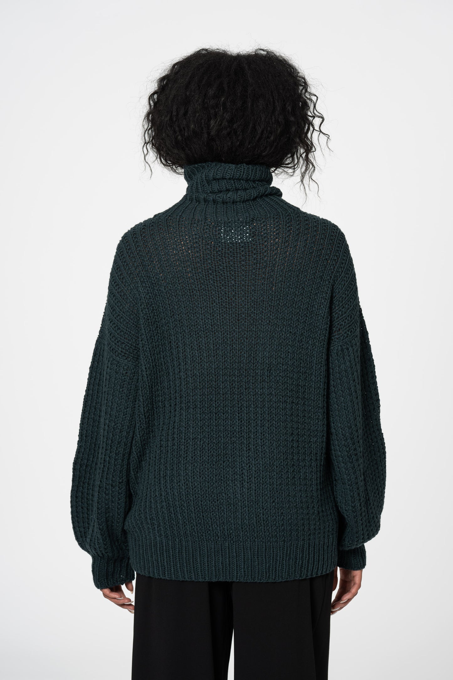 MERINO Handknit Rib Turtleneck - Peacock Green