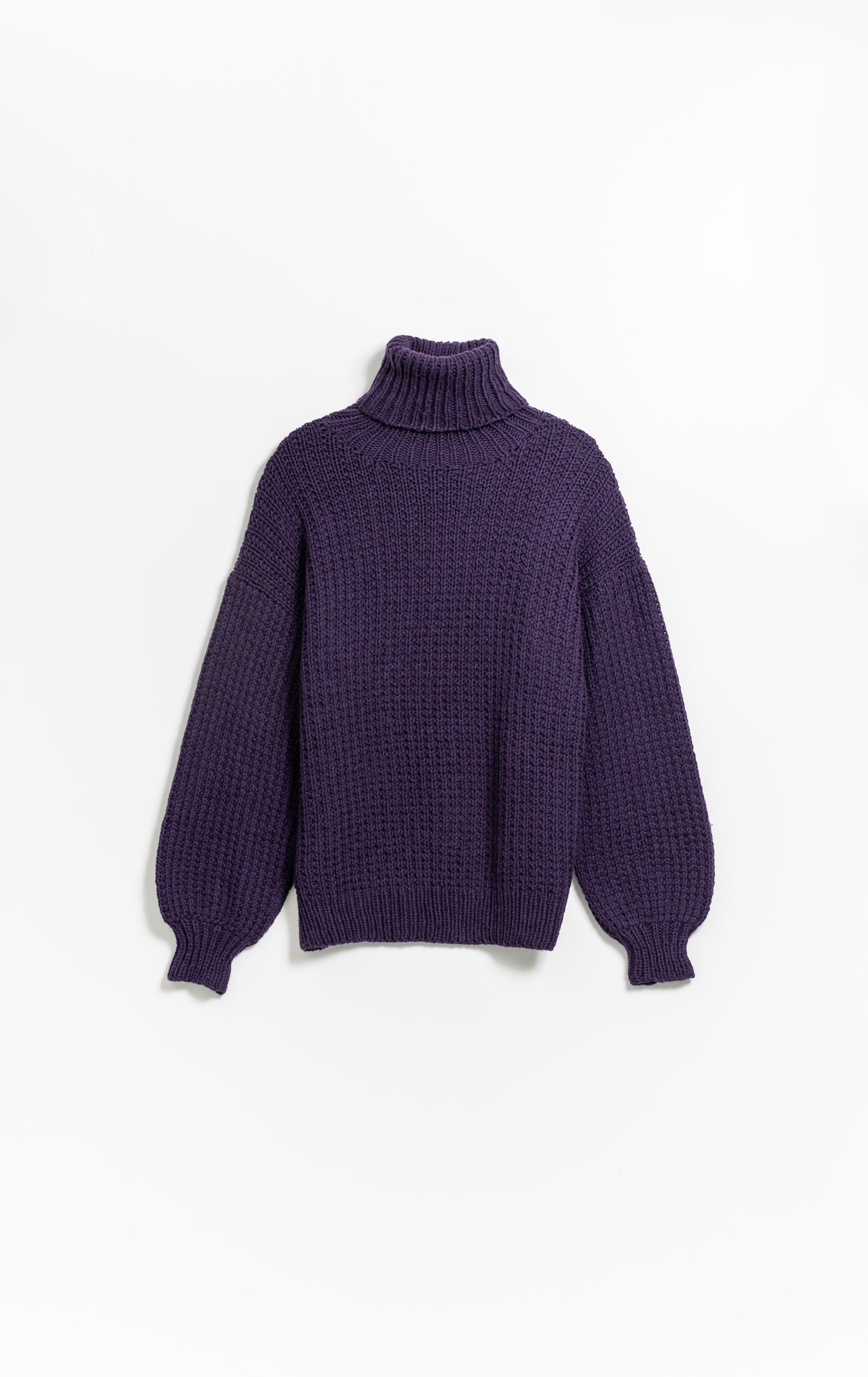 MERINO Handknit Rib Turtleneck - Plum Purple