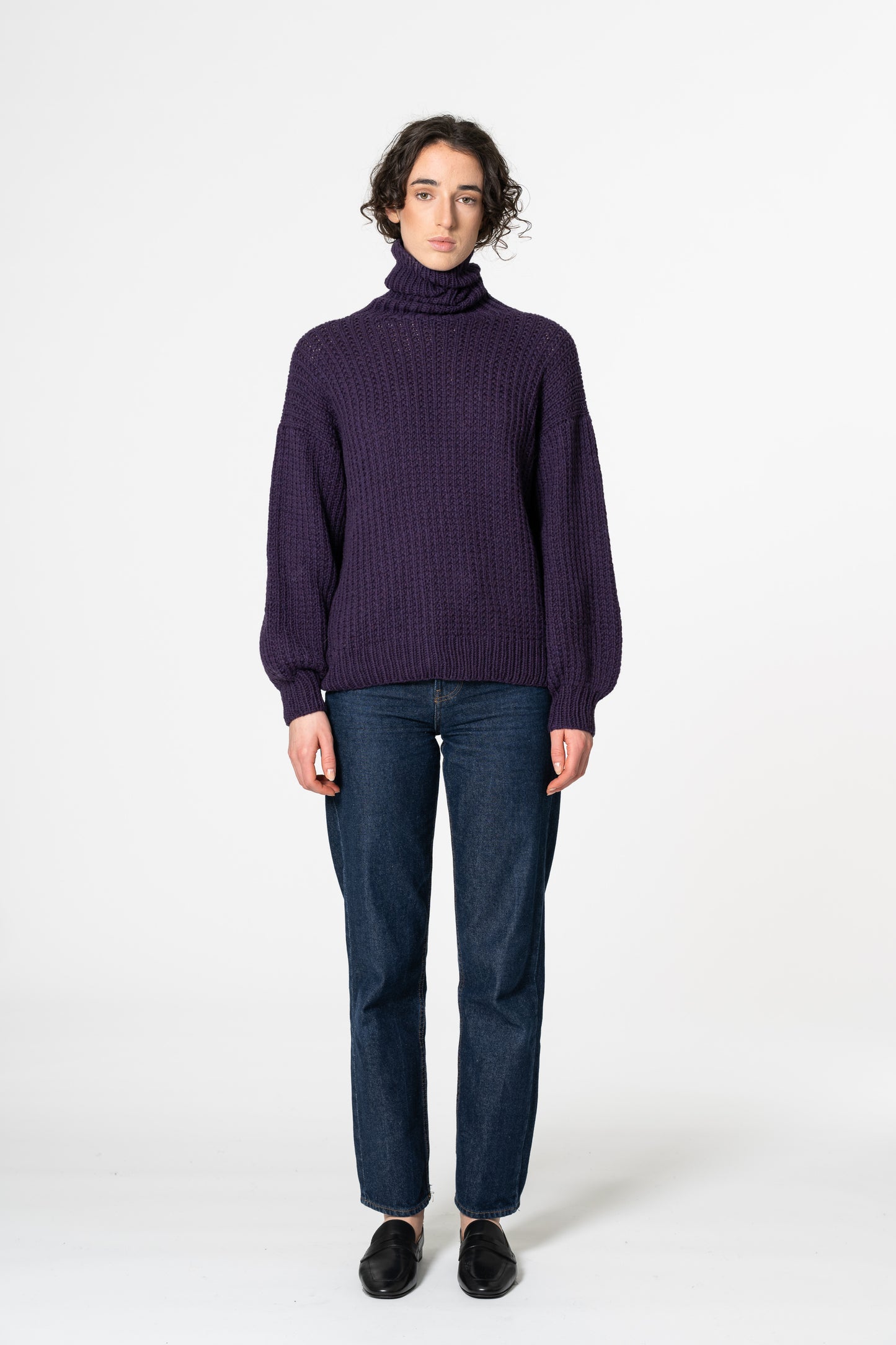 MERINO Handknit Rib Turtleneck - Plum Purple