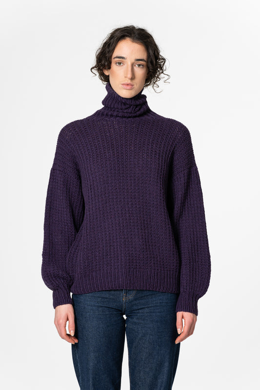 MERINO Handknit Rib Turtleneck - Plum Purple