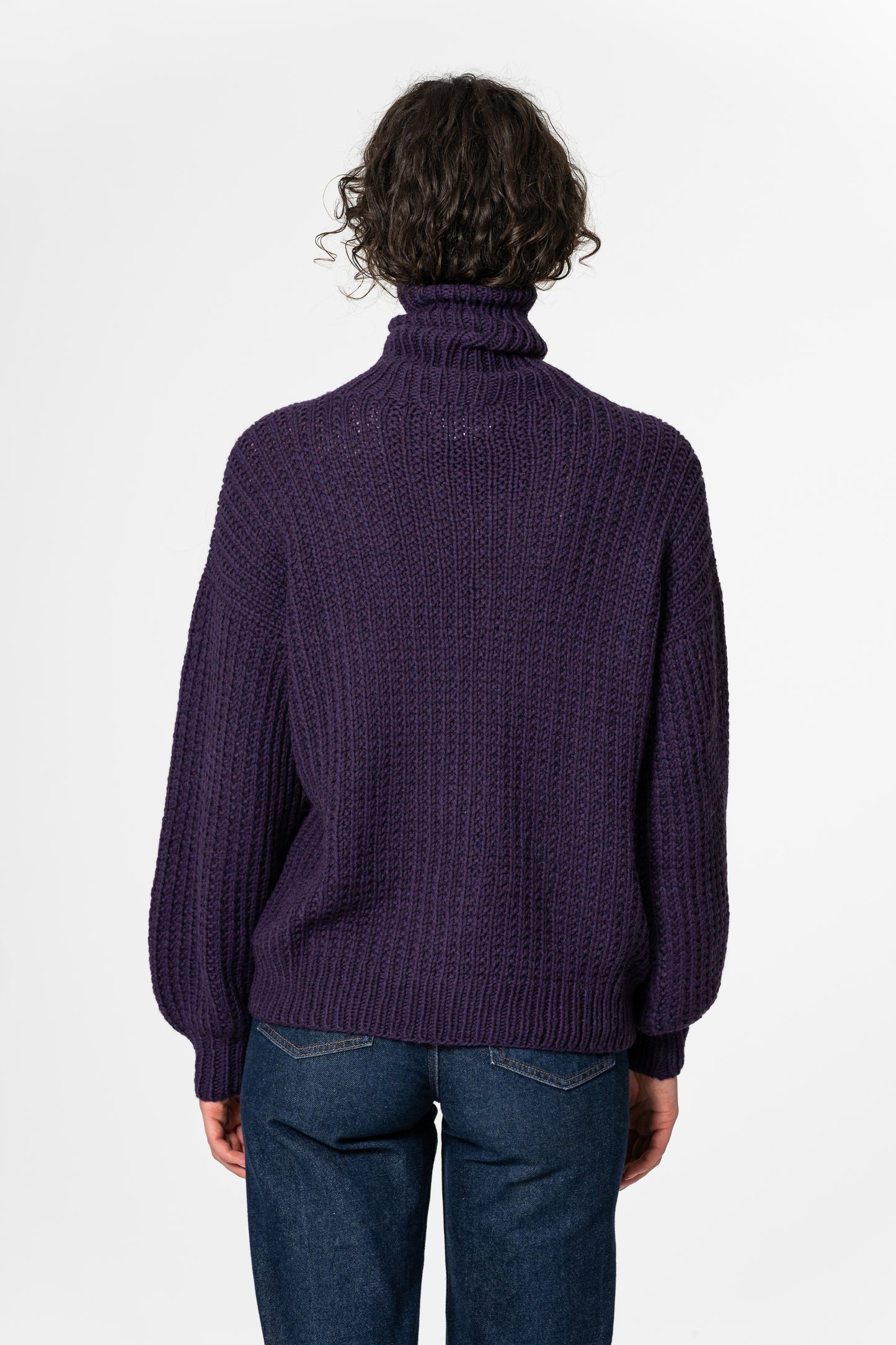 MERINO Handknit Rib Turtleneck - Plum Purple