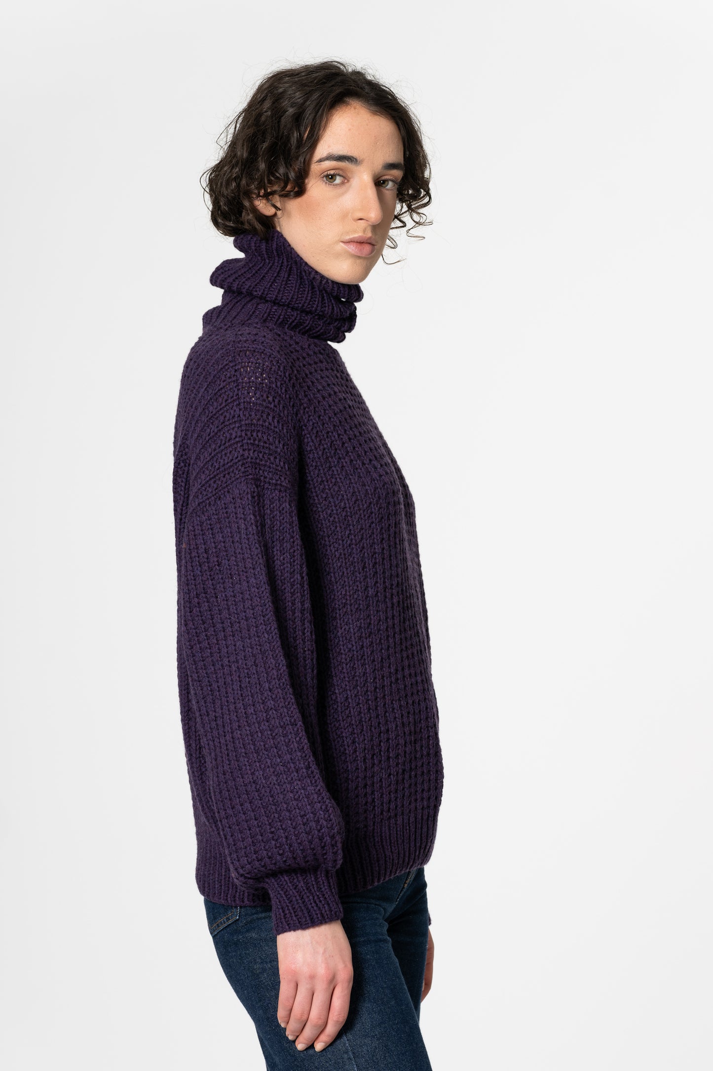 MERINO Handknit Rib Turtleneck - Plum Purple